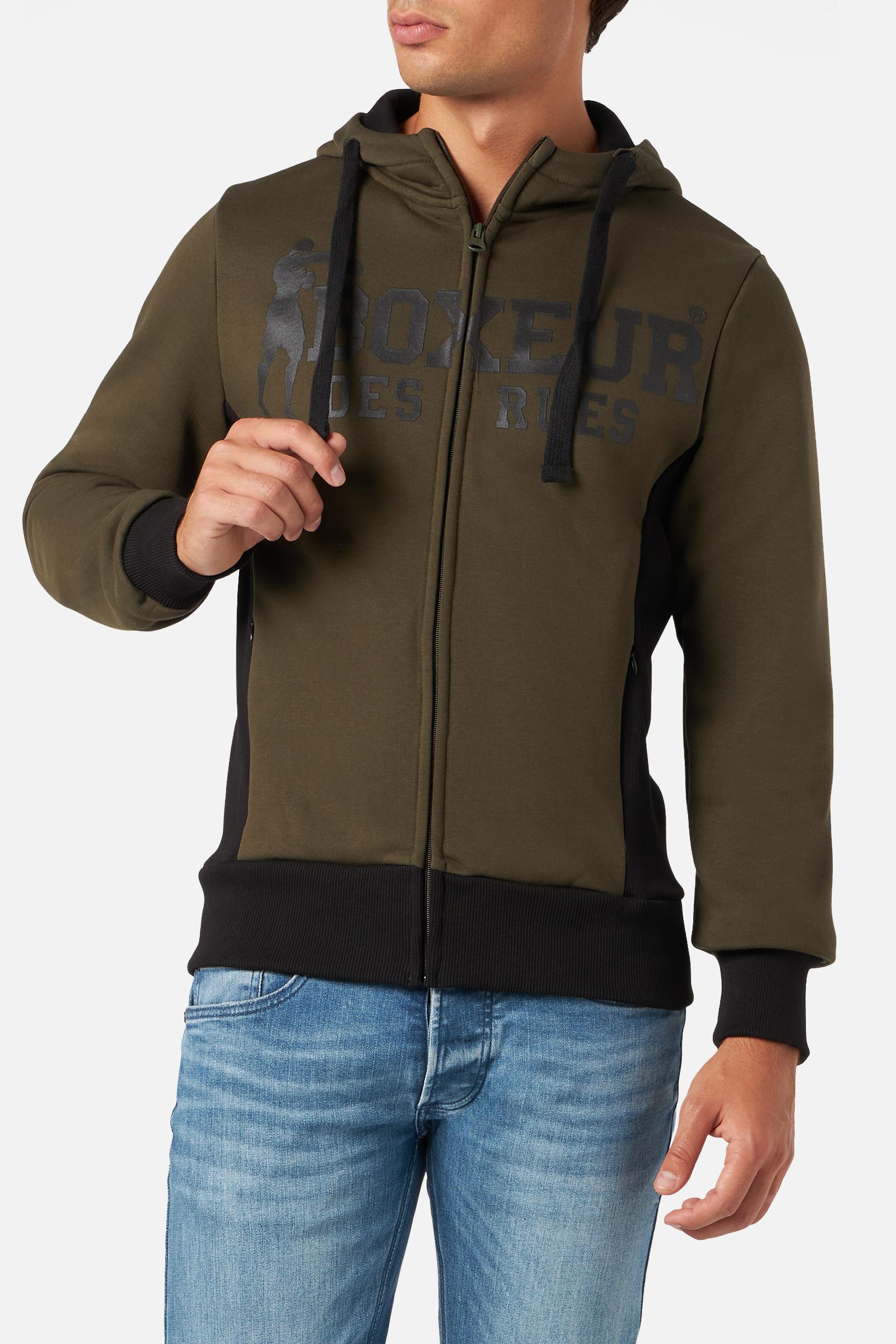 Hooded Full Zip Sweatshirt in Army Sweatjacken Boxeur des Rues   