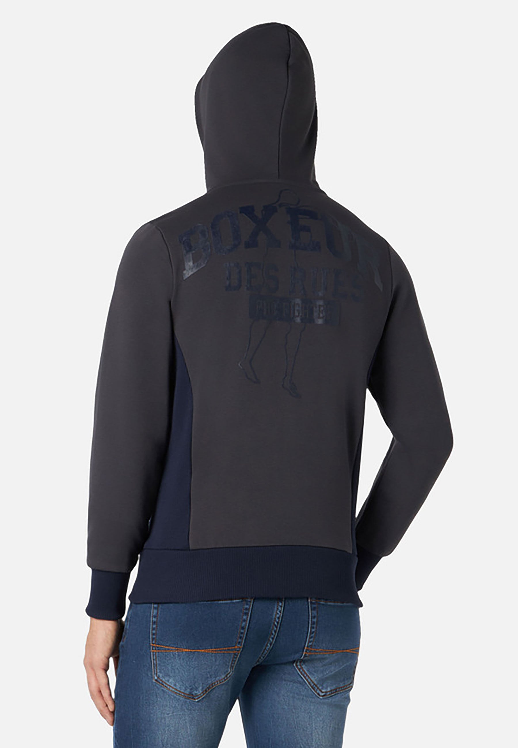 Hooded Full Zip Sweatshirt in Anthracite-Navy Sweatjacken Boxeur des Rues   