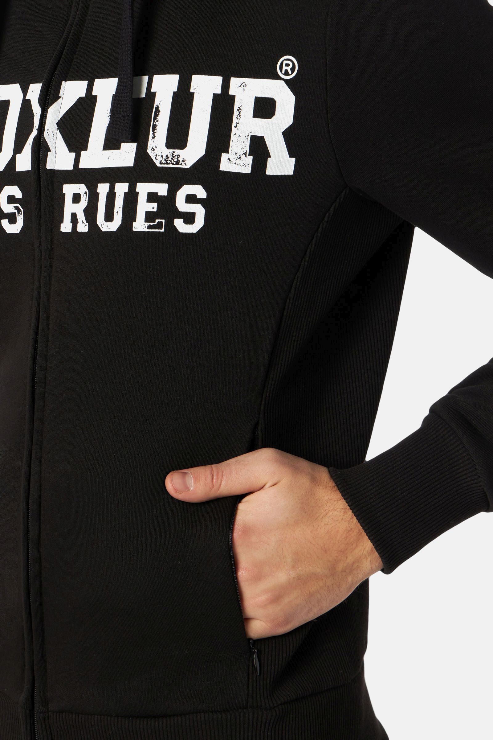 Hooded Full Zip Sweatshirt in Black-White Sweatjacken Boxeur des Rues   