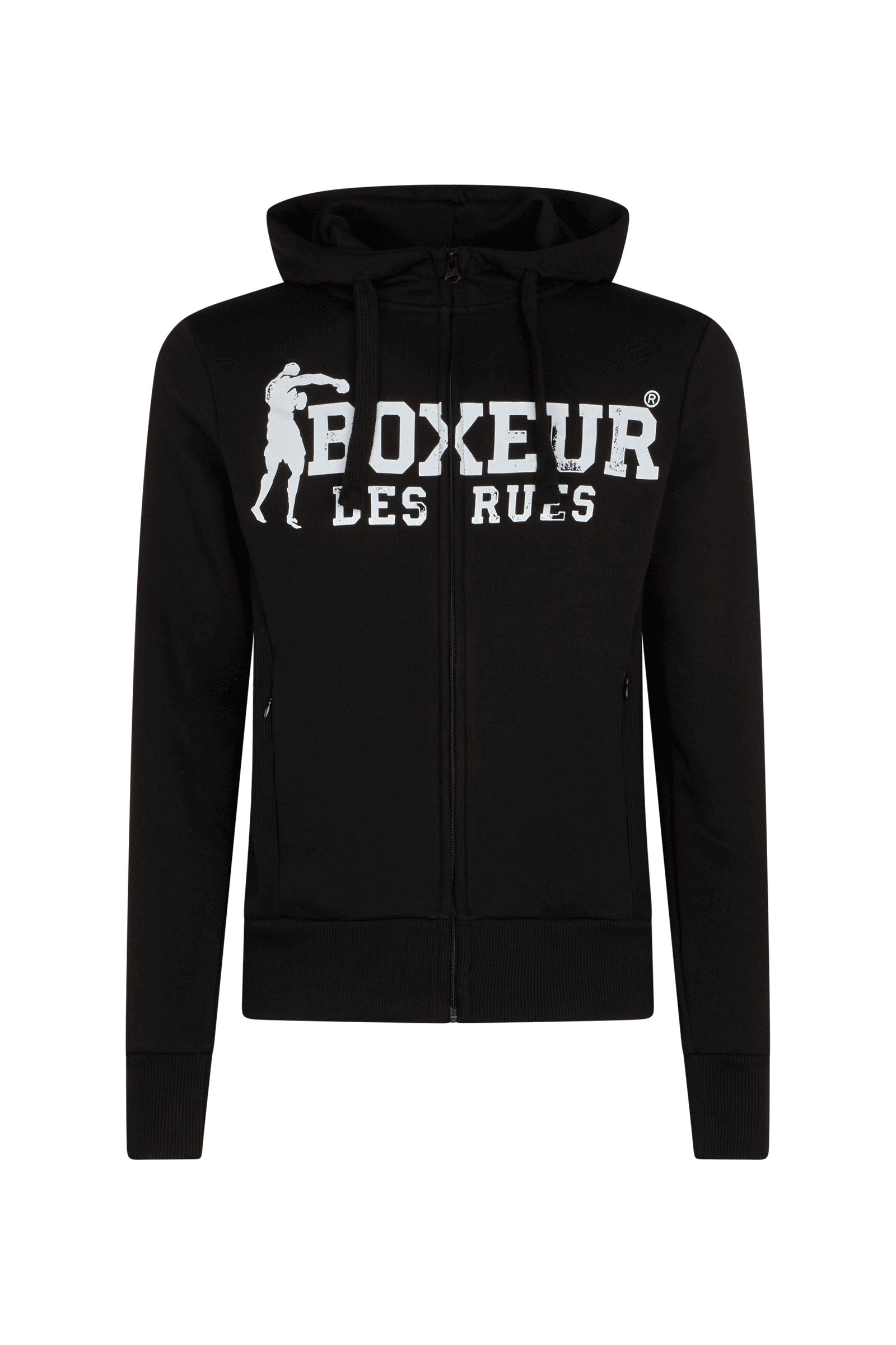 Hooded Full Zip Sweatshirt in Black-White Sweatjacken Boxeur des Rues   