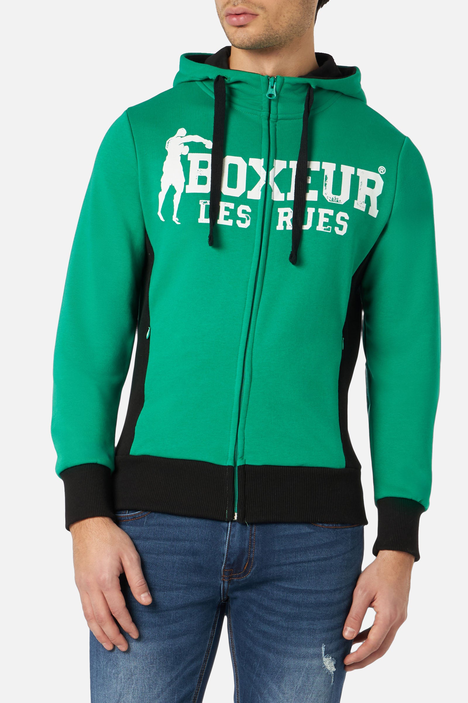 Hooded Full Zip Sweatshirt in Green Sweatjacken Boxeur des Rues   
