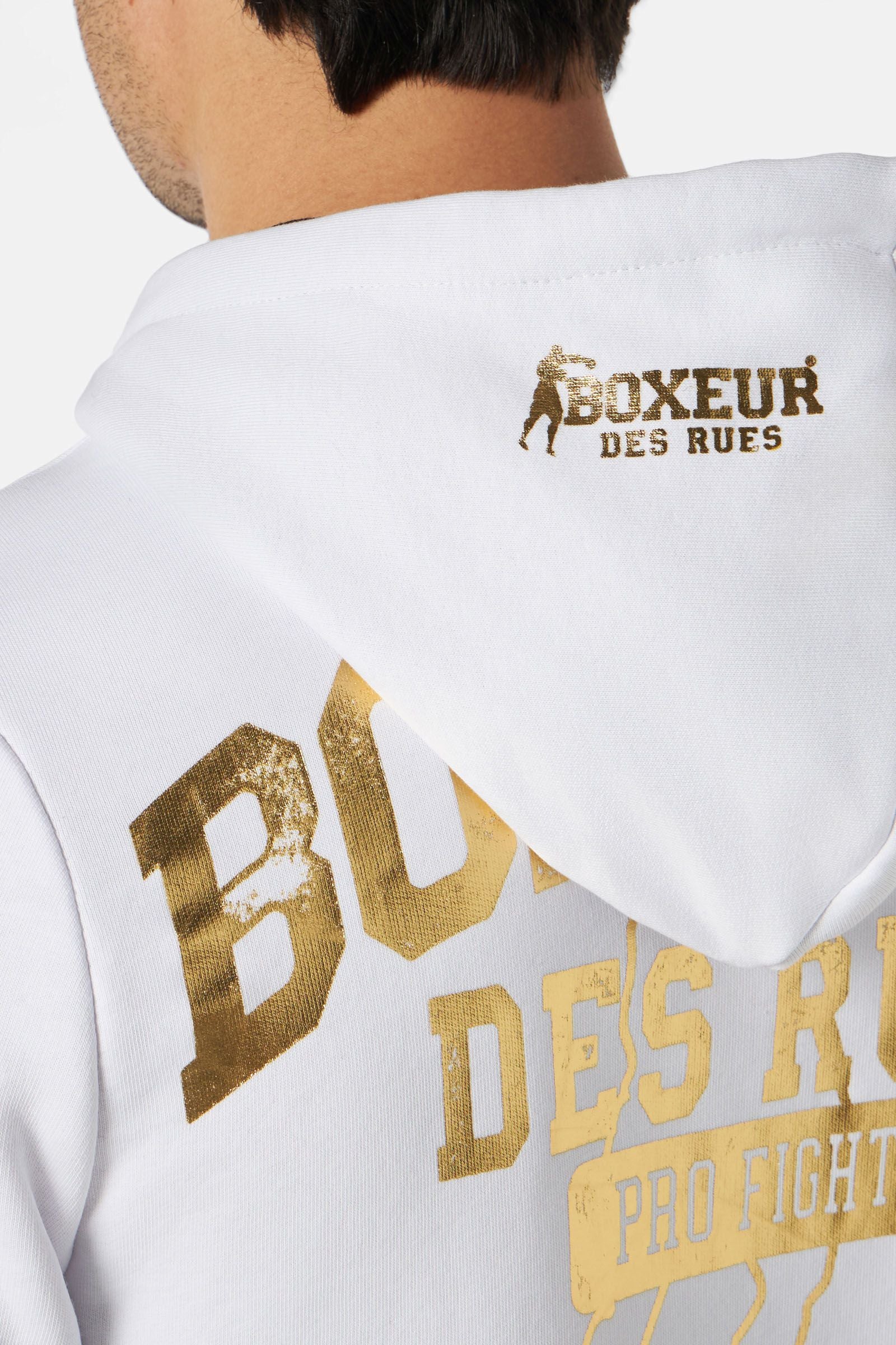 Hooded Full Zip Sweatshirt in White-Gold Cardigan Boxeur des Rues   