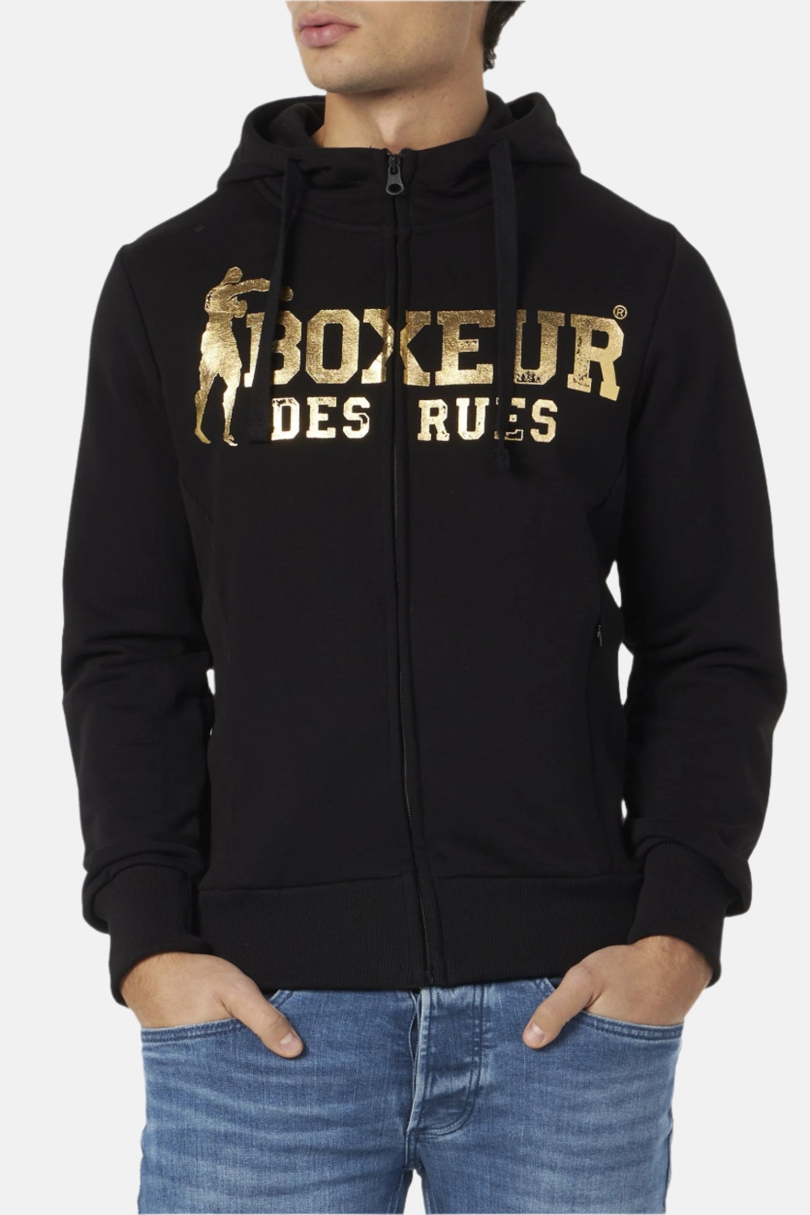 Hooded Full Zip Sweatshirt in Black-Gold Sweatjacken Boxeur des Rues   