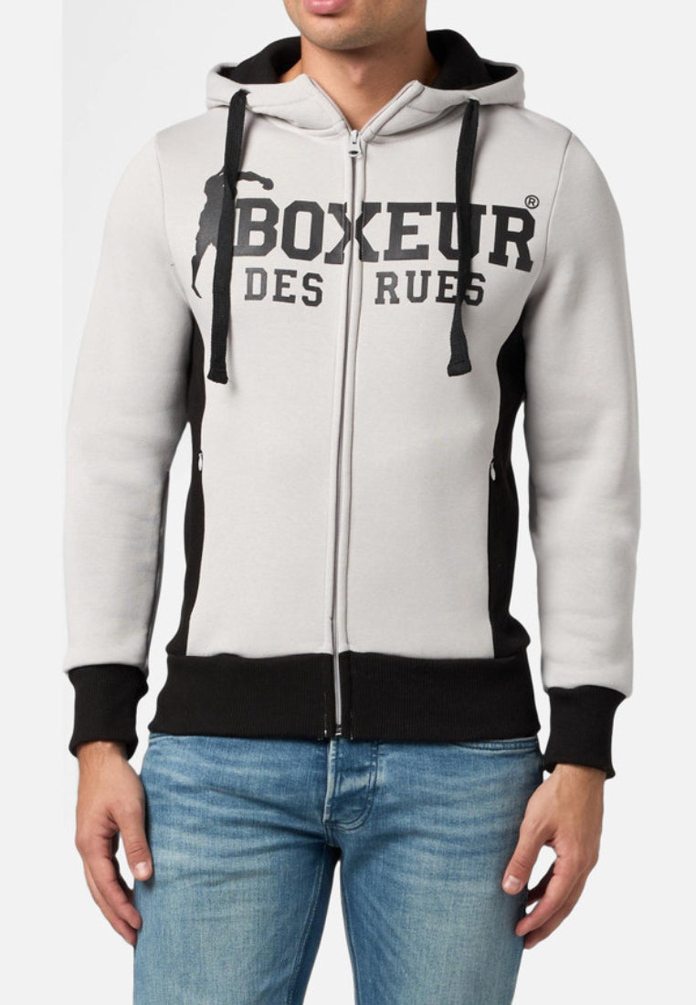 Hooded Full Zip Sweatshirt in Grey Sweatjacken Boxeur des Rues   