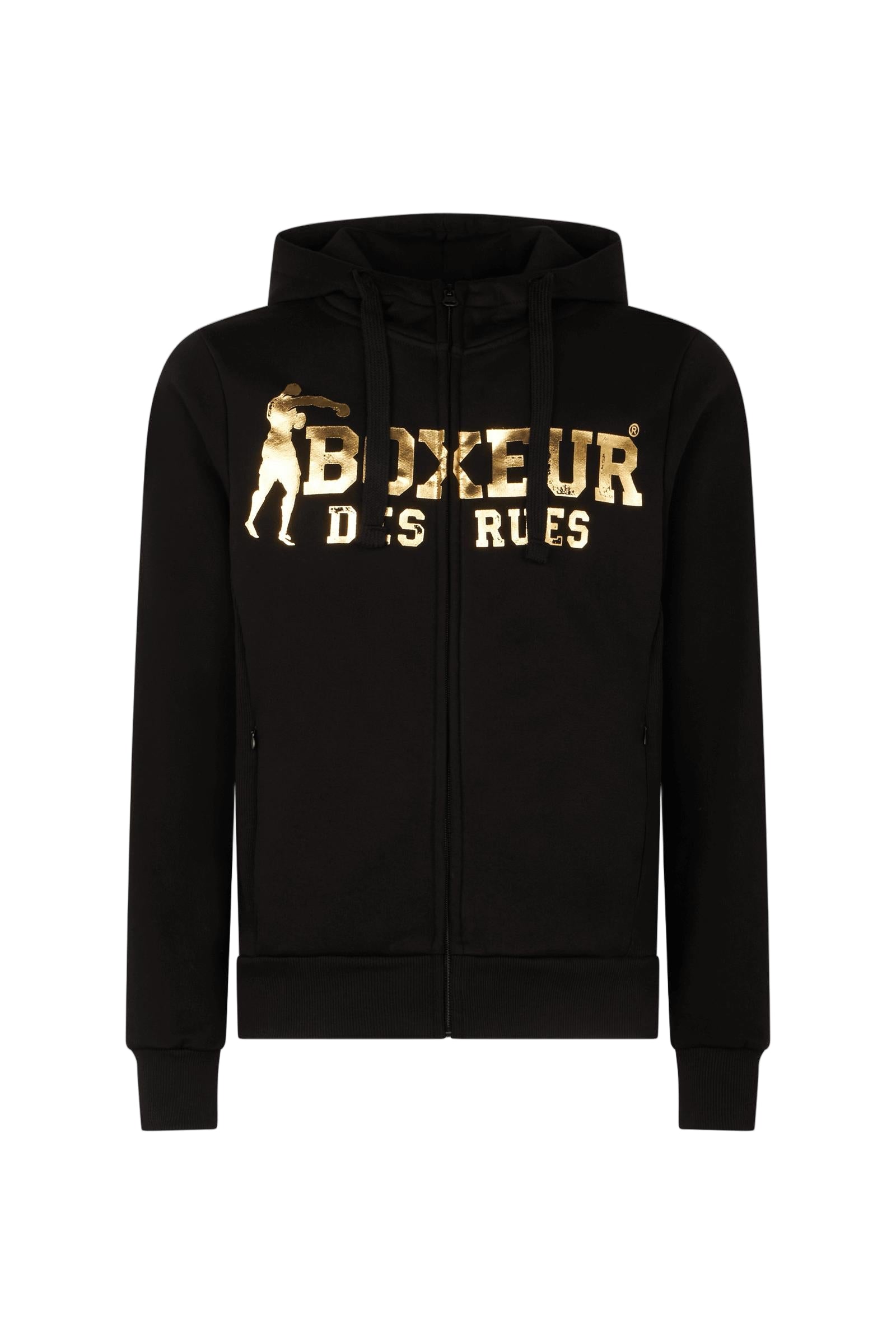 Hooded Full Zip Sweatshirt in Black-Gold Sweatjacken Boxeur des Rues