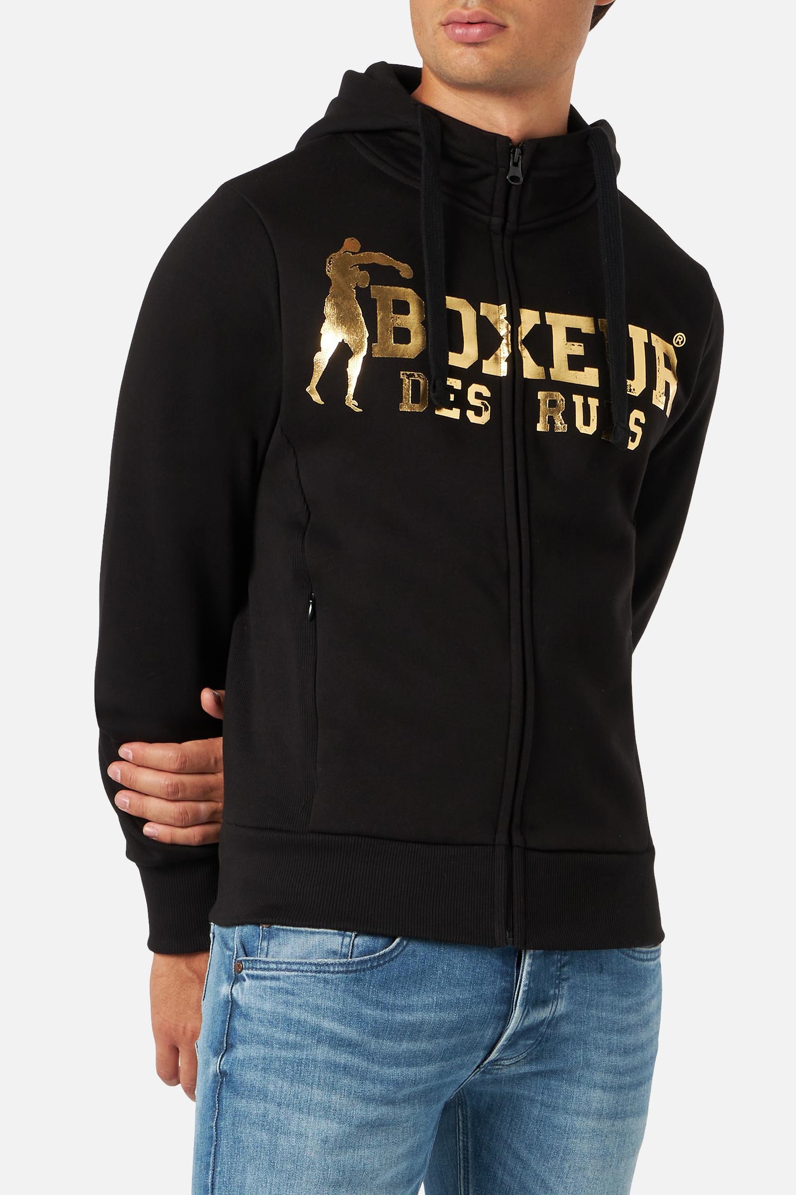 Hooded Full Zip Sweatshirt in Black-Gold Sweatjacken Boxeur des Rues