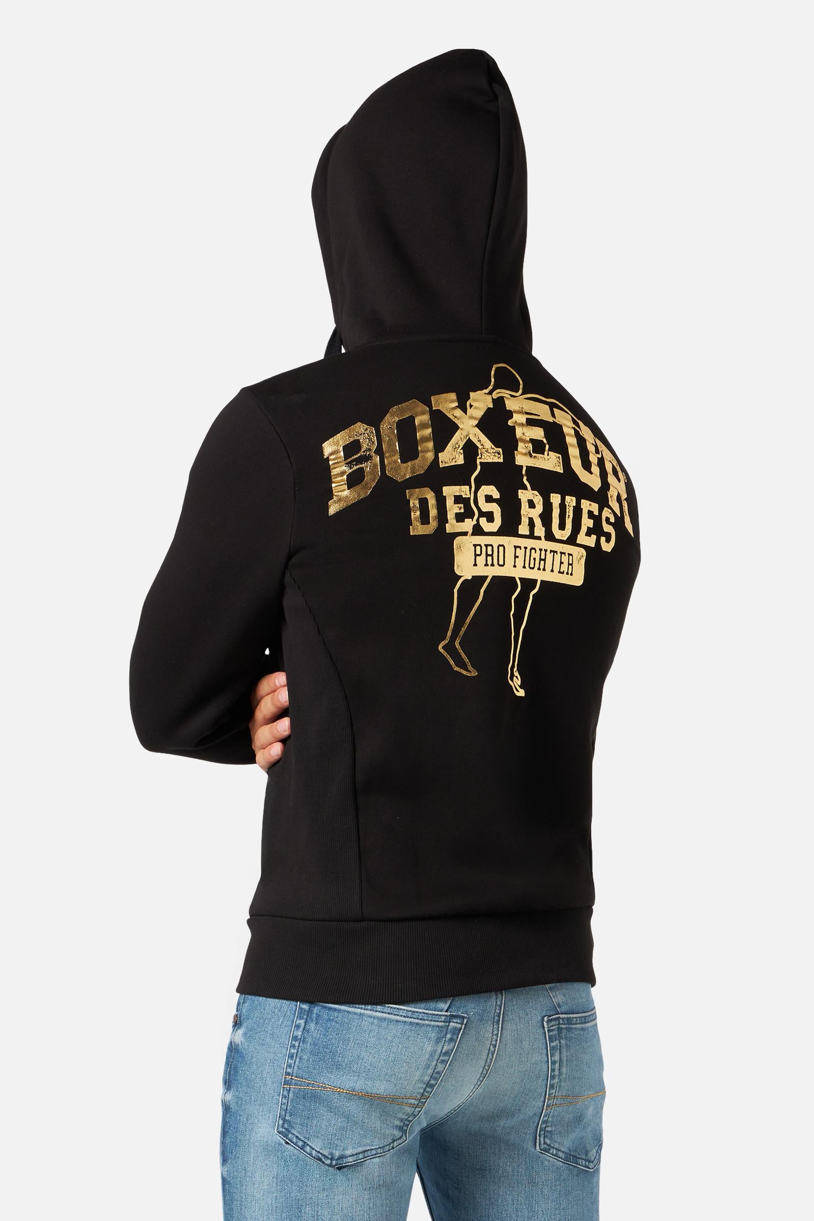 Hooded Full Zip Sweatshirt in Black-Gold Sweatjacken Boxeur des Rues