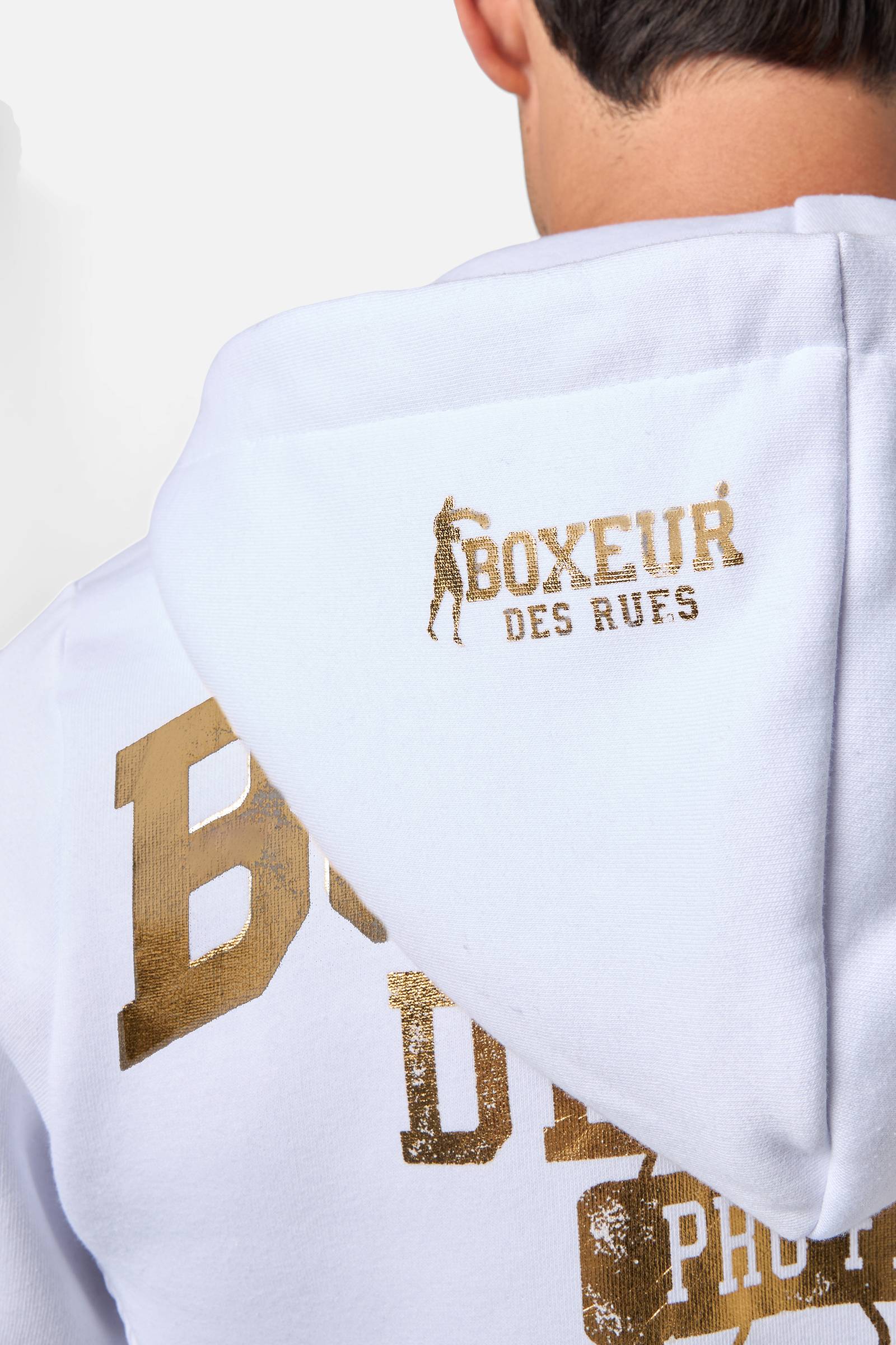 Hooded Full Zip Sweatshirt in White-Gold Sweatjacken Boxeur des Rues