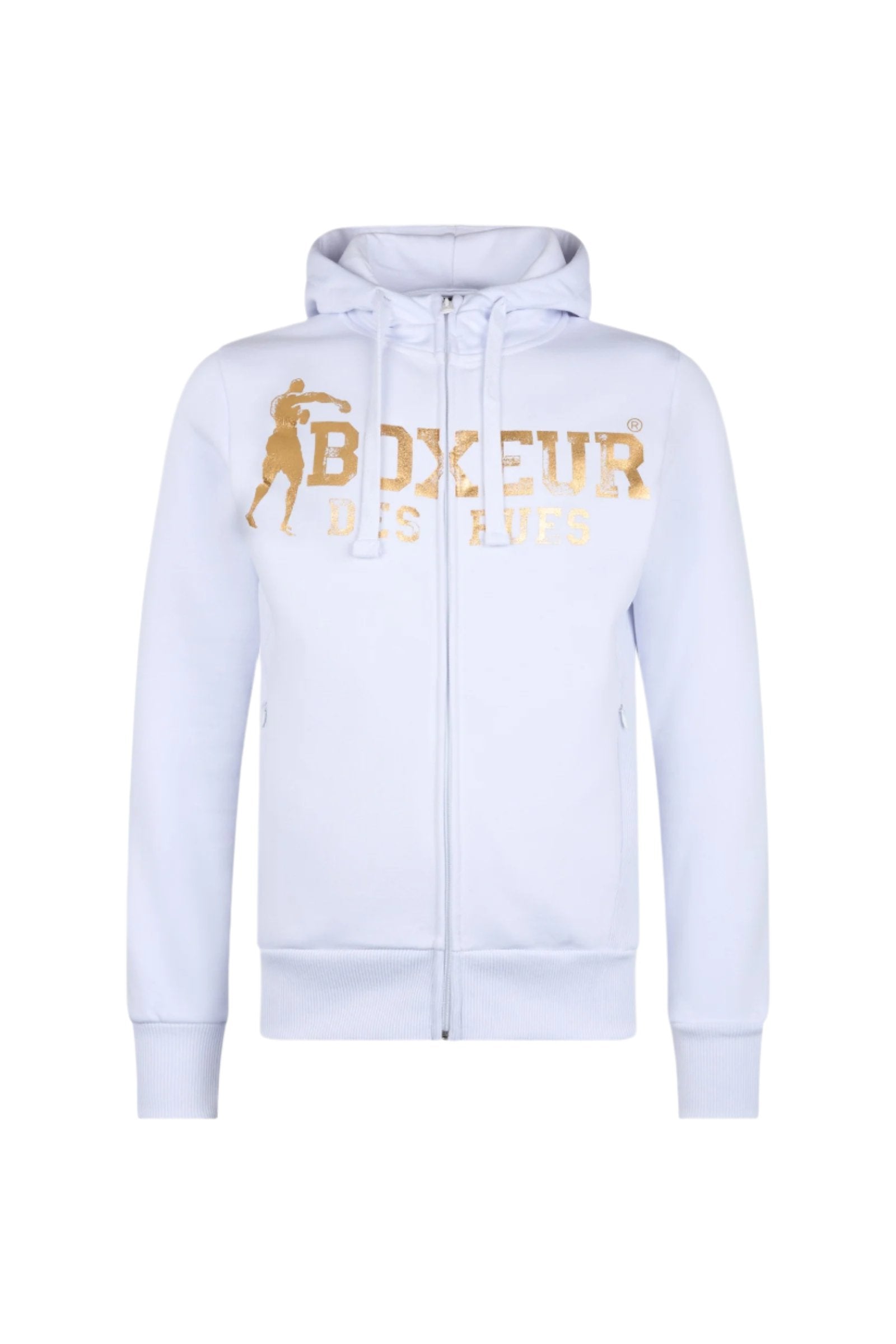 Hooded Full Zip Sweatshirt in White-Gold Sweatjacken Boxeur des Rues