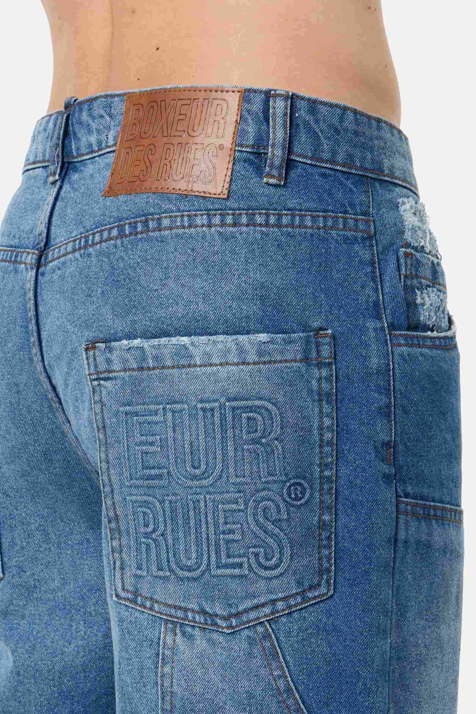 Double Knee Carpenter Jeans in Medium Blue Jeansshorts Boxeur des Rues