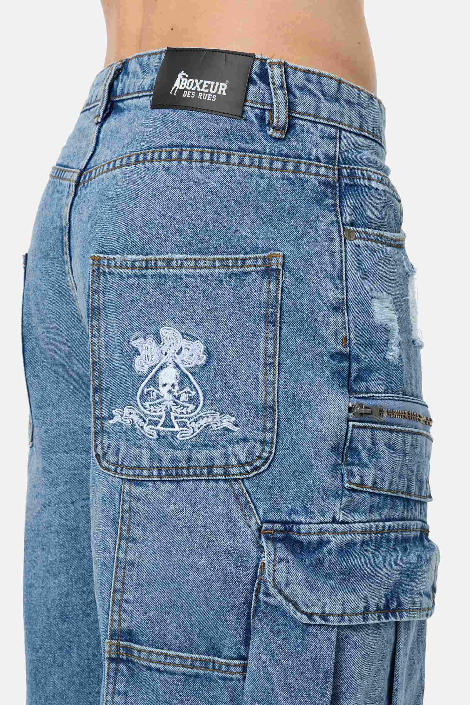 Multi Pocket Short Jeans in Mid Blue Jeansshorts Boxeur des Rues