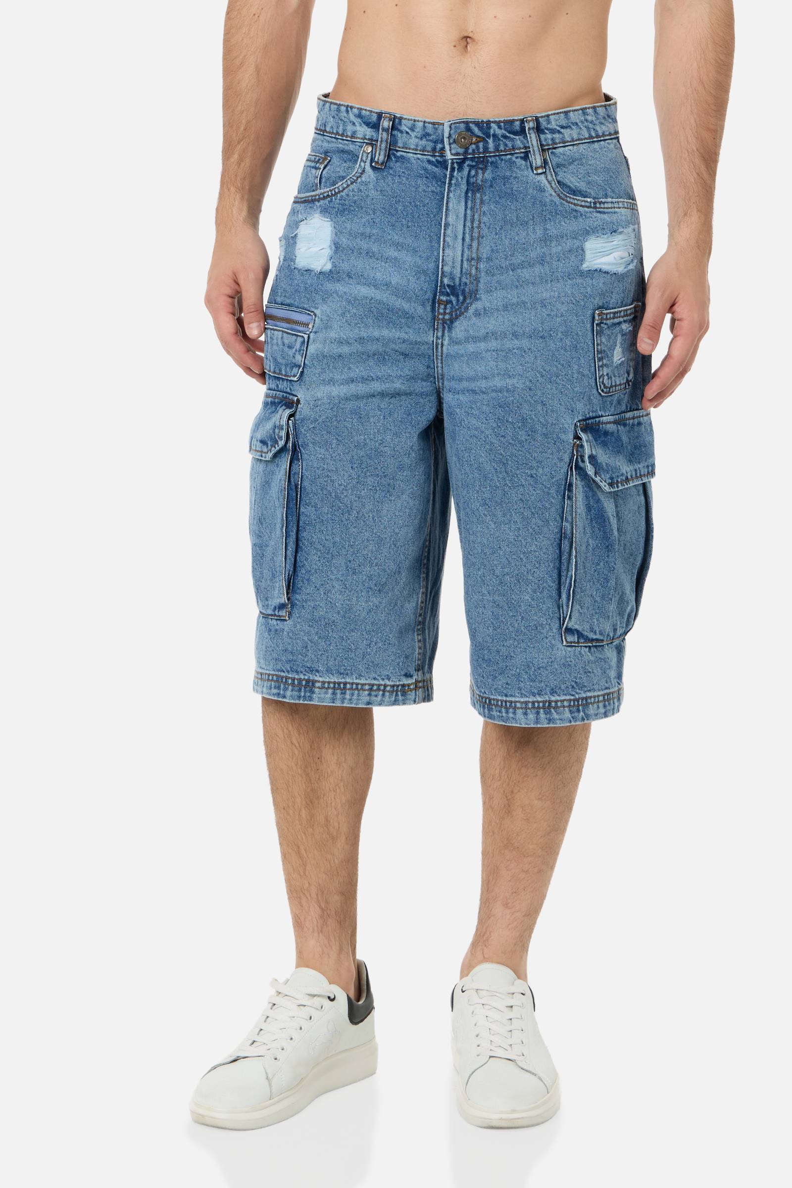 Multi Pocket Short Jeans in Mid Blue Jeansshorts Boxeur des Rues