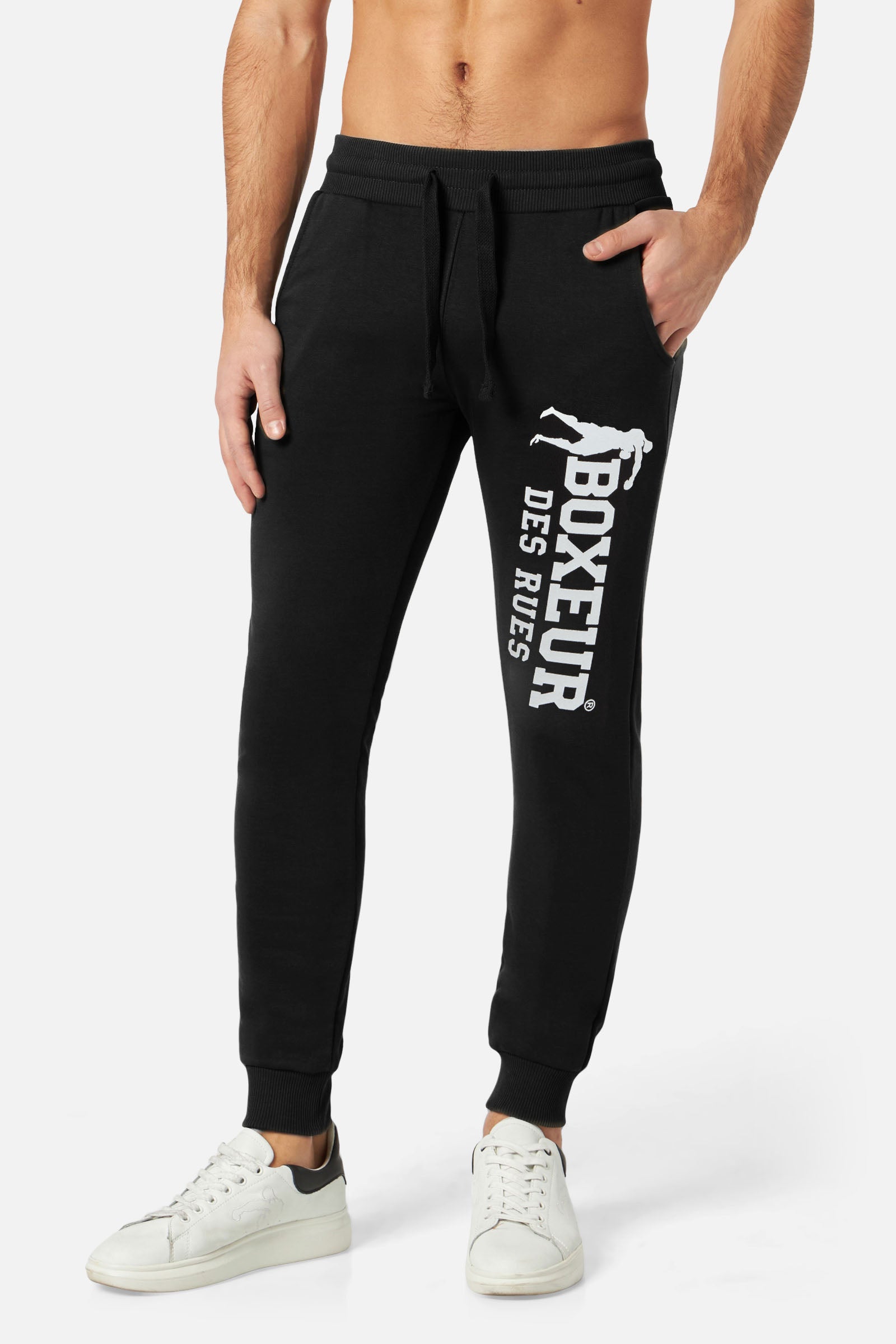 Man Long Sweatpants with Logo in Black-White Hosen Boxeur des Rues   