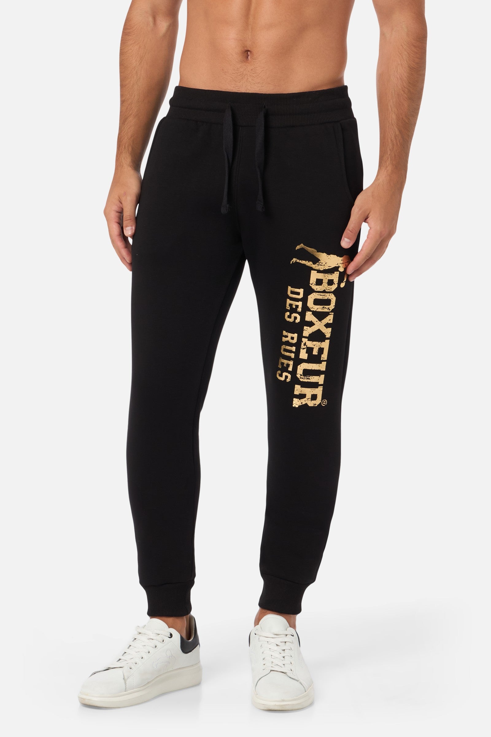 Slim Fit Sweatpant With Logo in Black-Gold Hosen Boxeur des Rues   