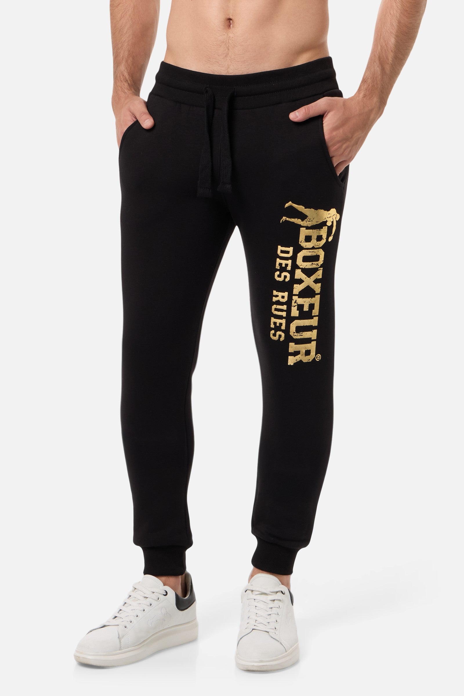 Slim Fit Sweatpant With Logo in Black-Gold Hosen Boxeur des Rues