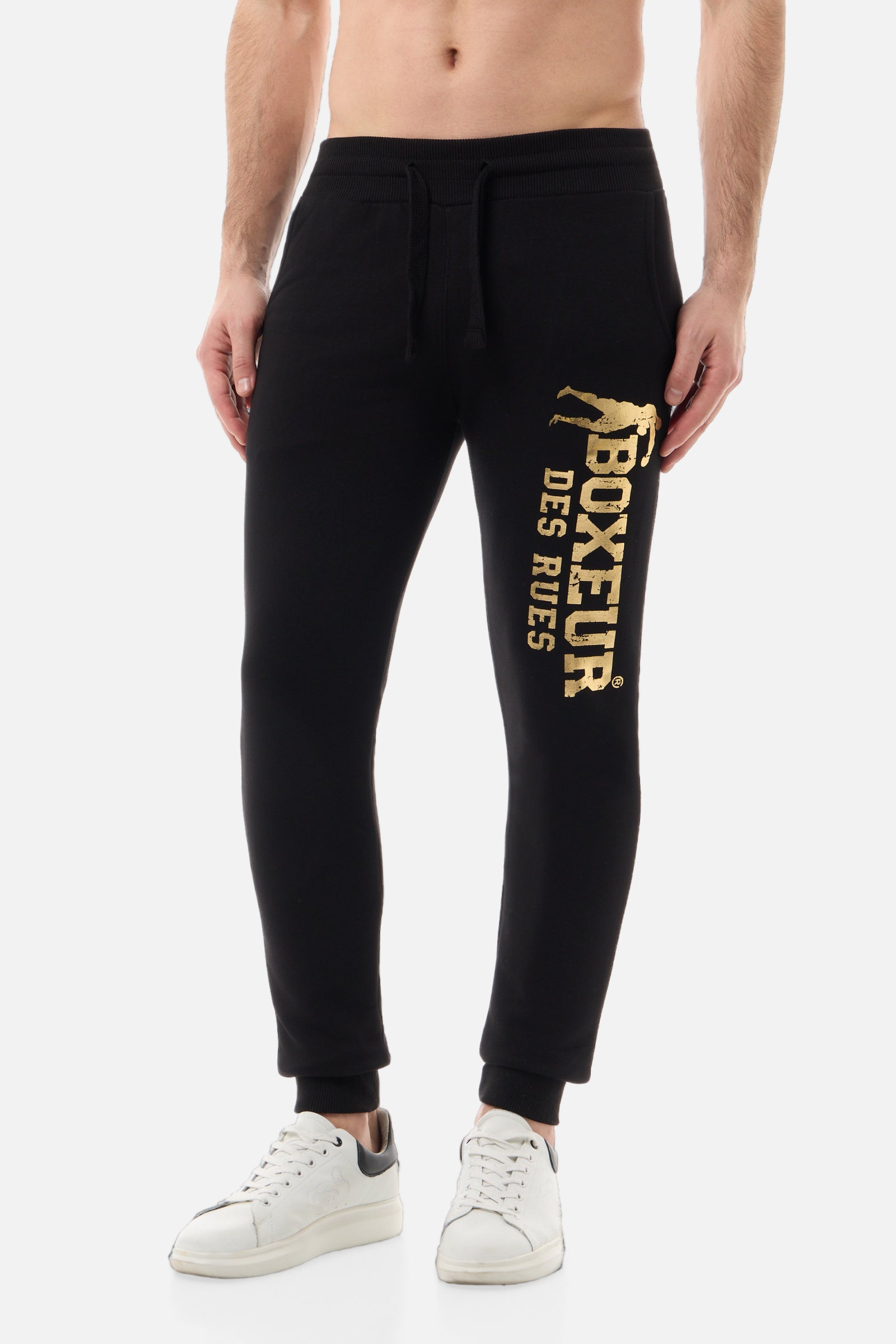 Slim Fit Sweatpant With Logo in Black-Gold Hosen Boxeur des Rues