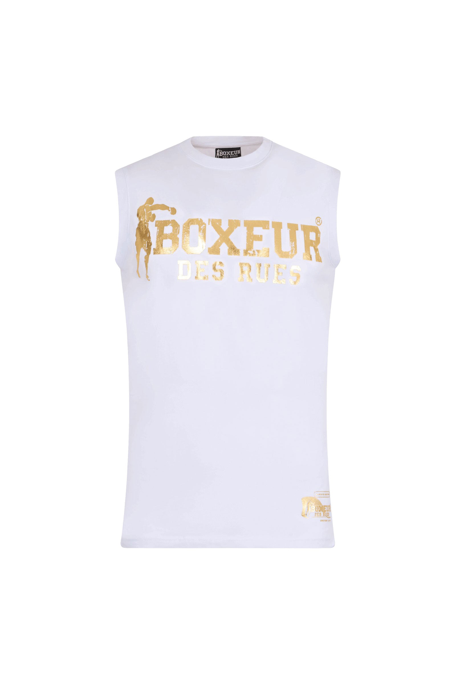 Basic Printed Tank Top in White-Gold Tops Boxeur des Rues   