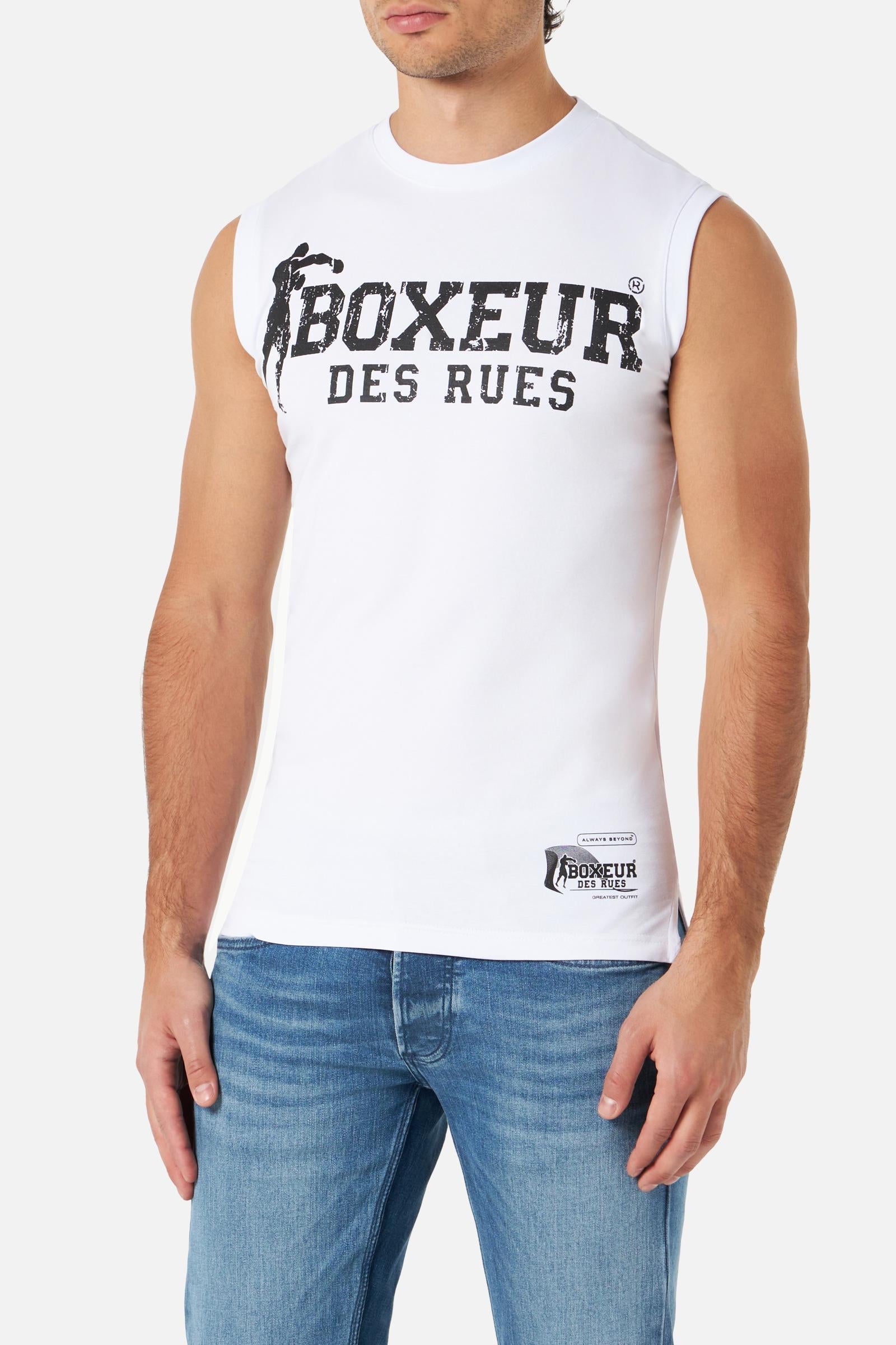 Basic Printed Tank Top in White-Black T-Shirts Boxeur des Rues