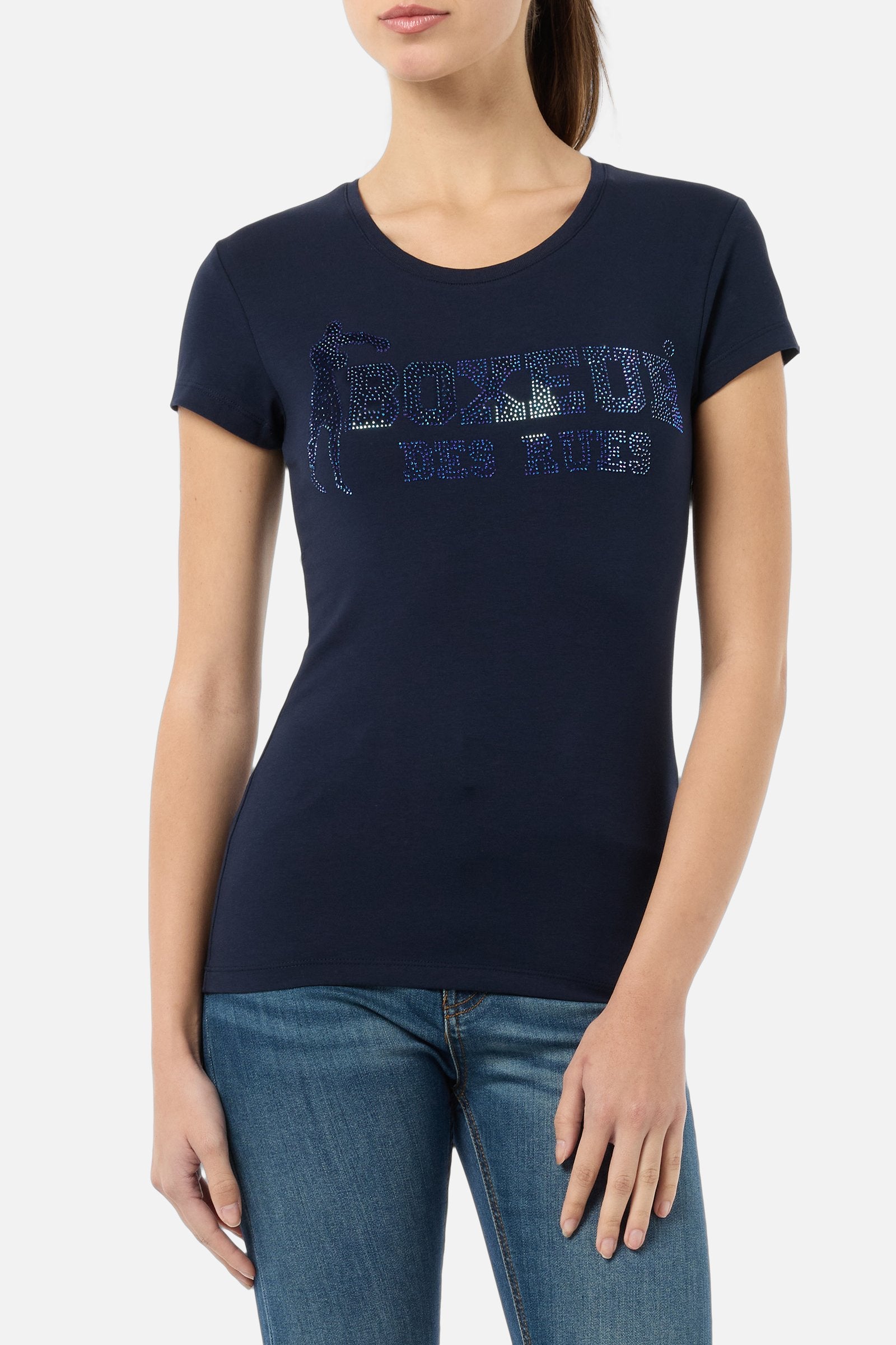 Rhinestone Logo T-Shirt in Midnight