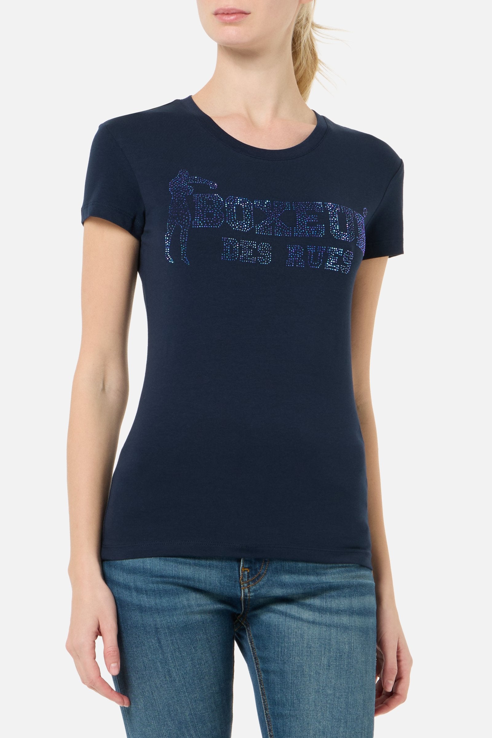 Rhinestone Logo T-Shirt in Midnight T-Shirts Boxeur des Rues