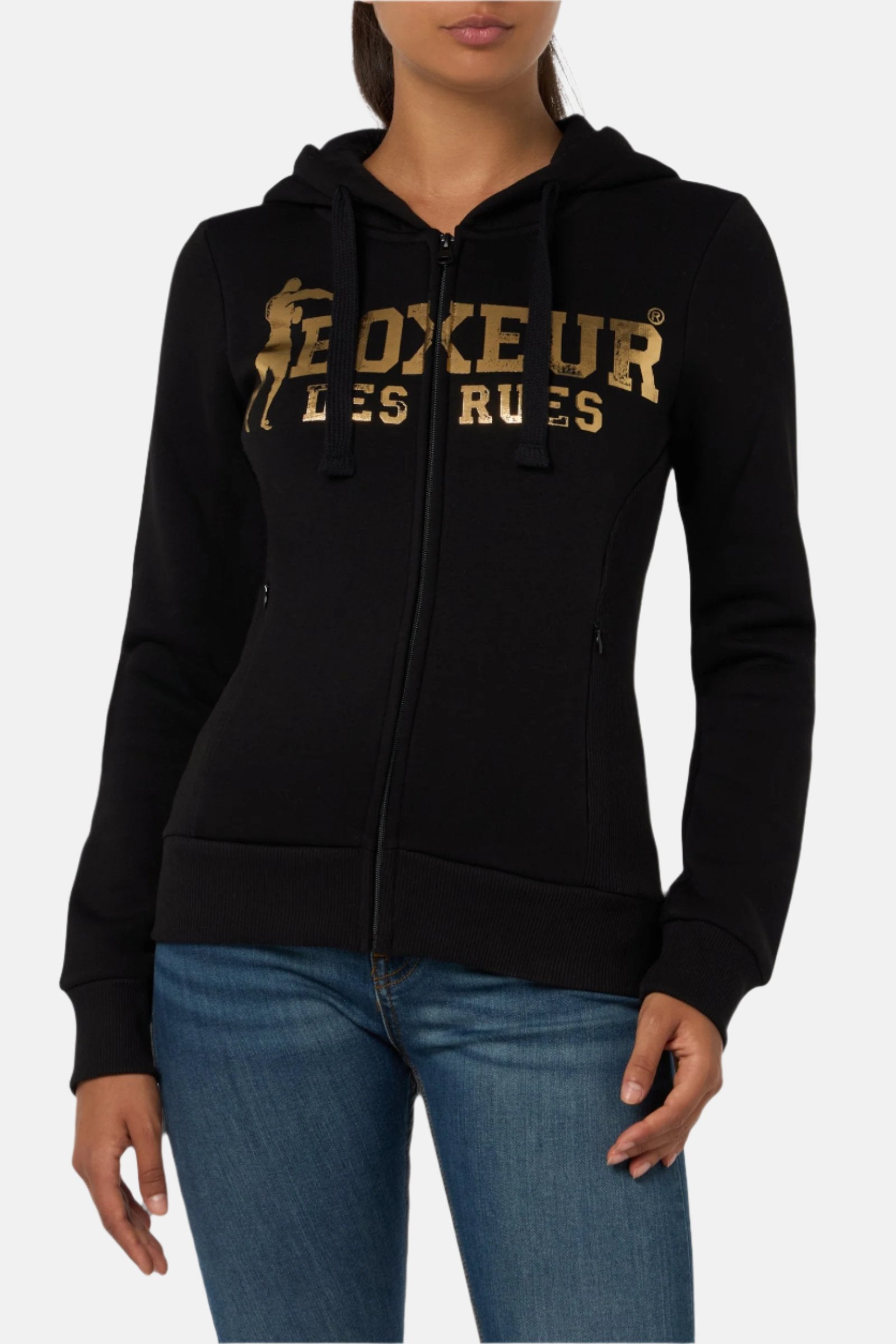 Basic Logo Full Zip Sweatshirt in Black-Gold Sweatjacken Boxeur des Rues   