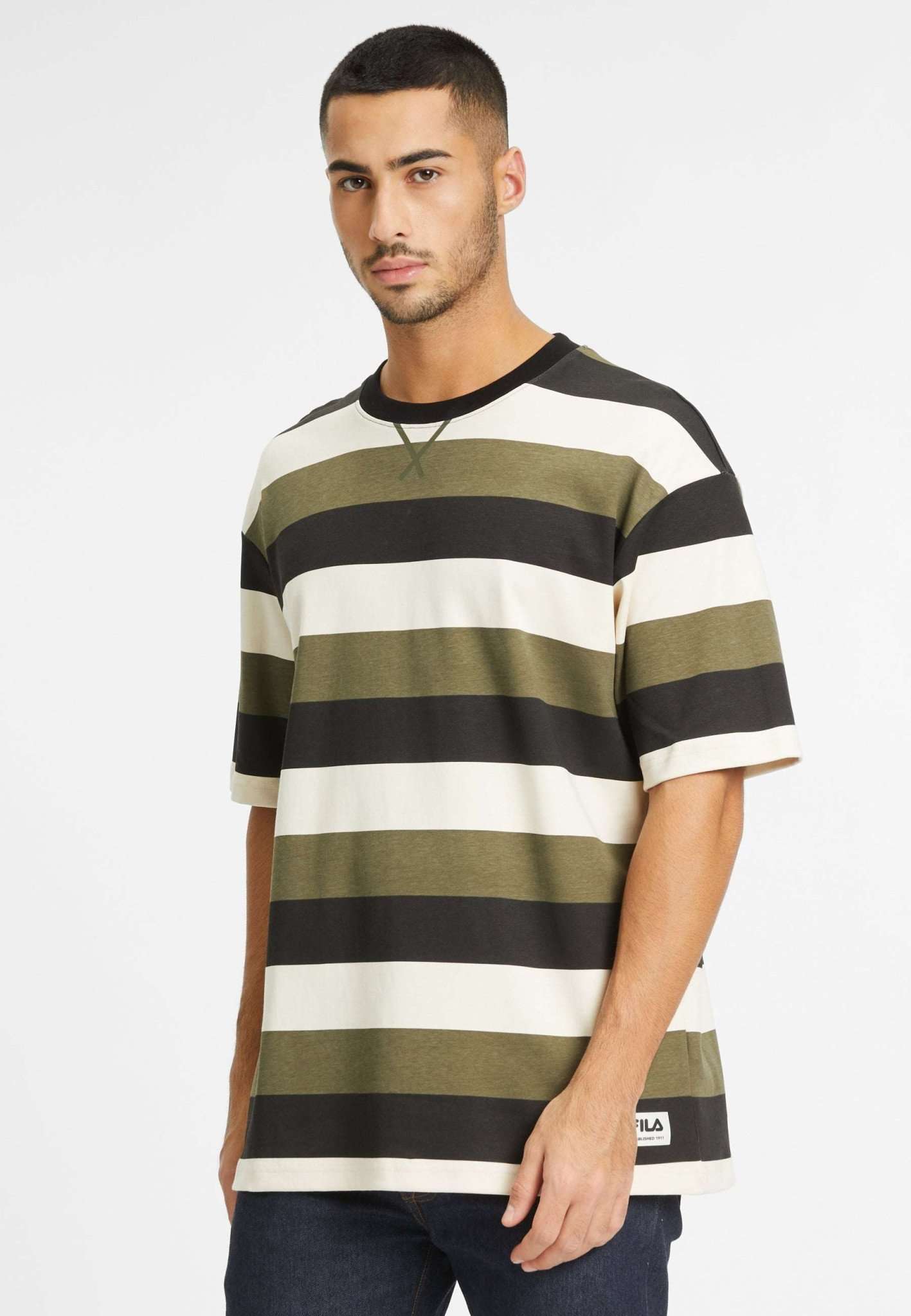 Taichung in Olive Night Striped T-Shirts Fila   