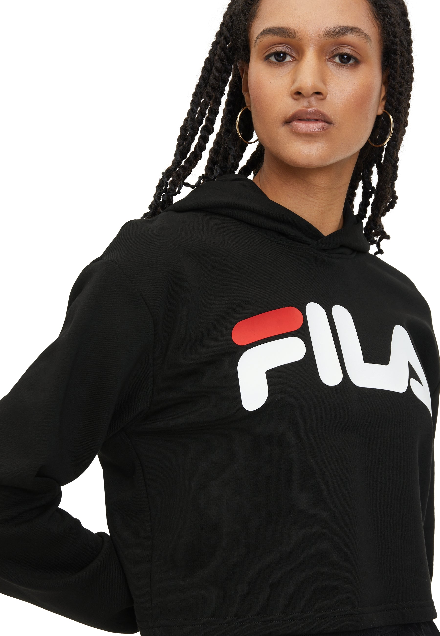 Lafia Cropped Logo Hoody in Black Sweatshirts Fila   