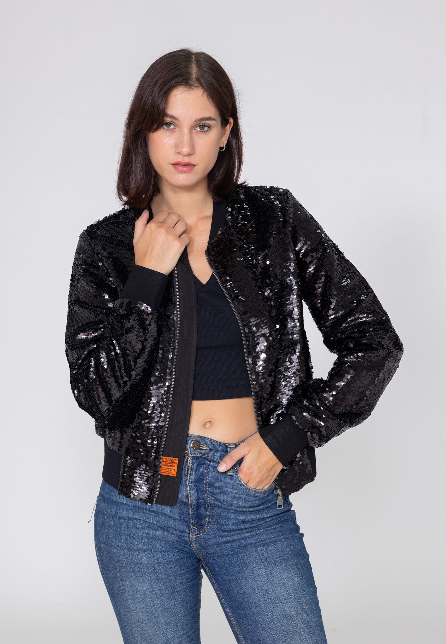 Glitter W Bomberjacke in Black Jacken Bombers Original   