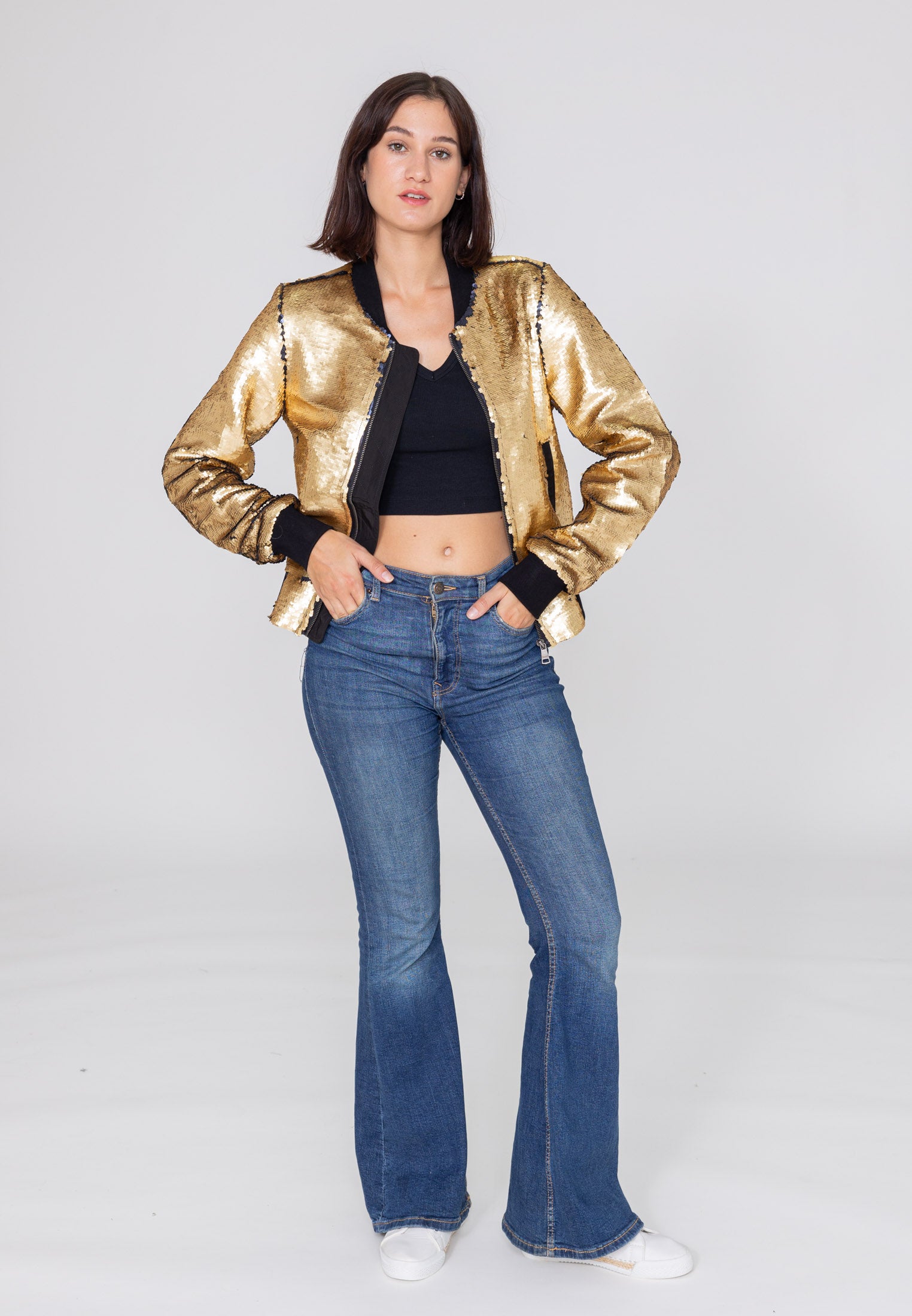 Glitter W Bomberjacke in Gold Jacken Bombers Original   