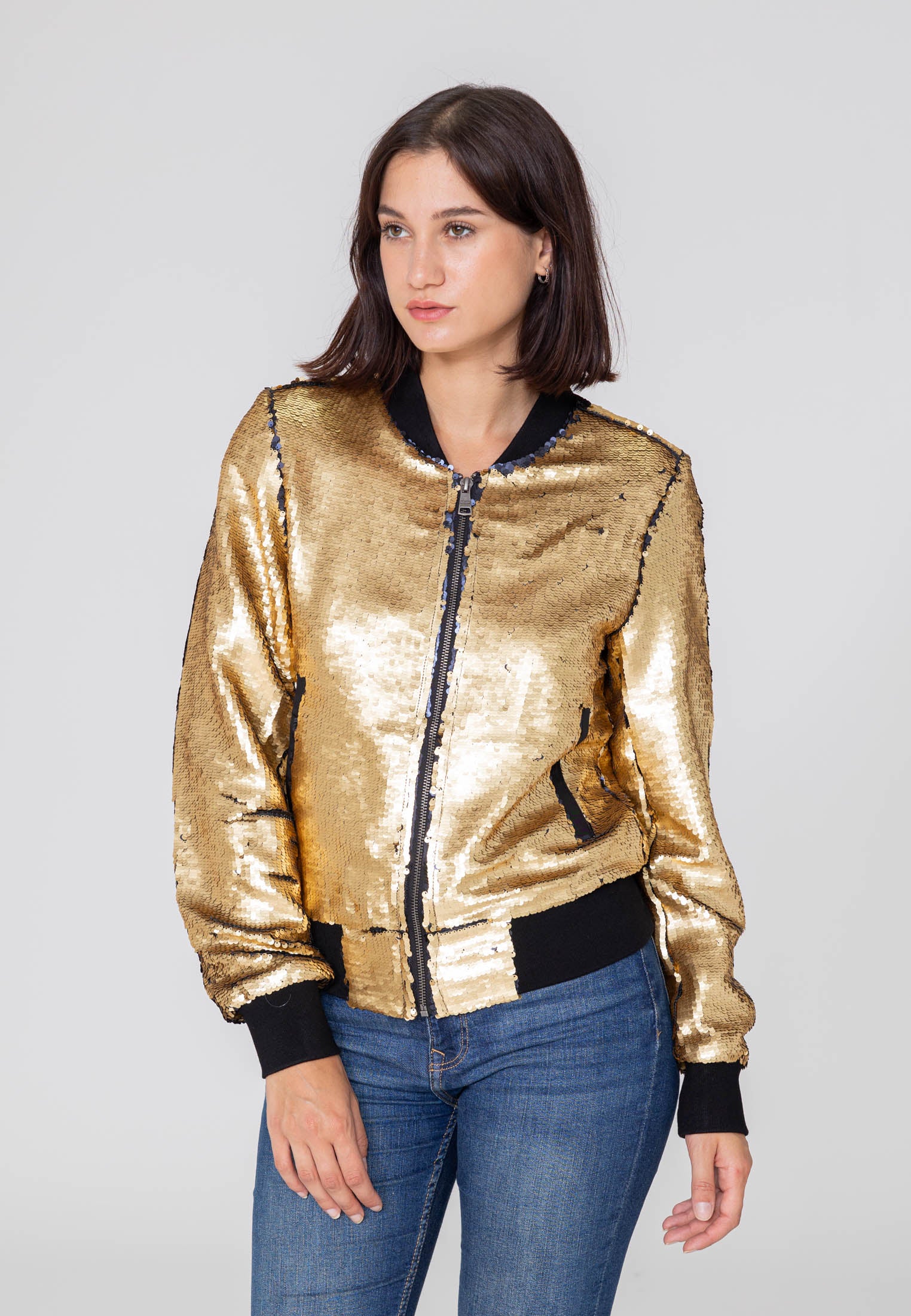 Glitter W Bomberjacke in Gold Jacken Bombers Original   