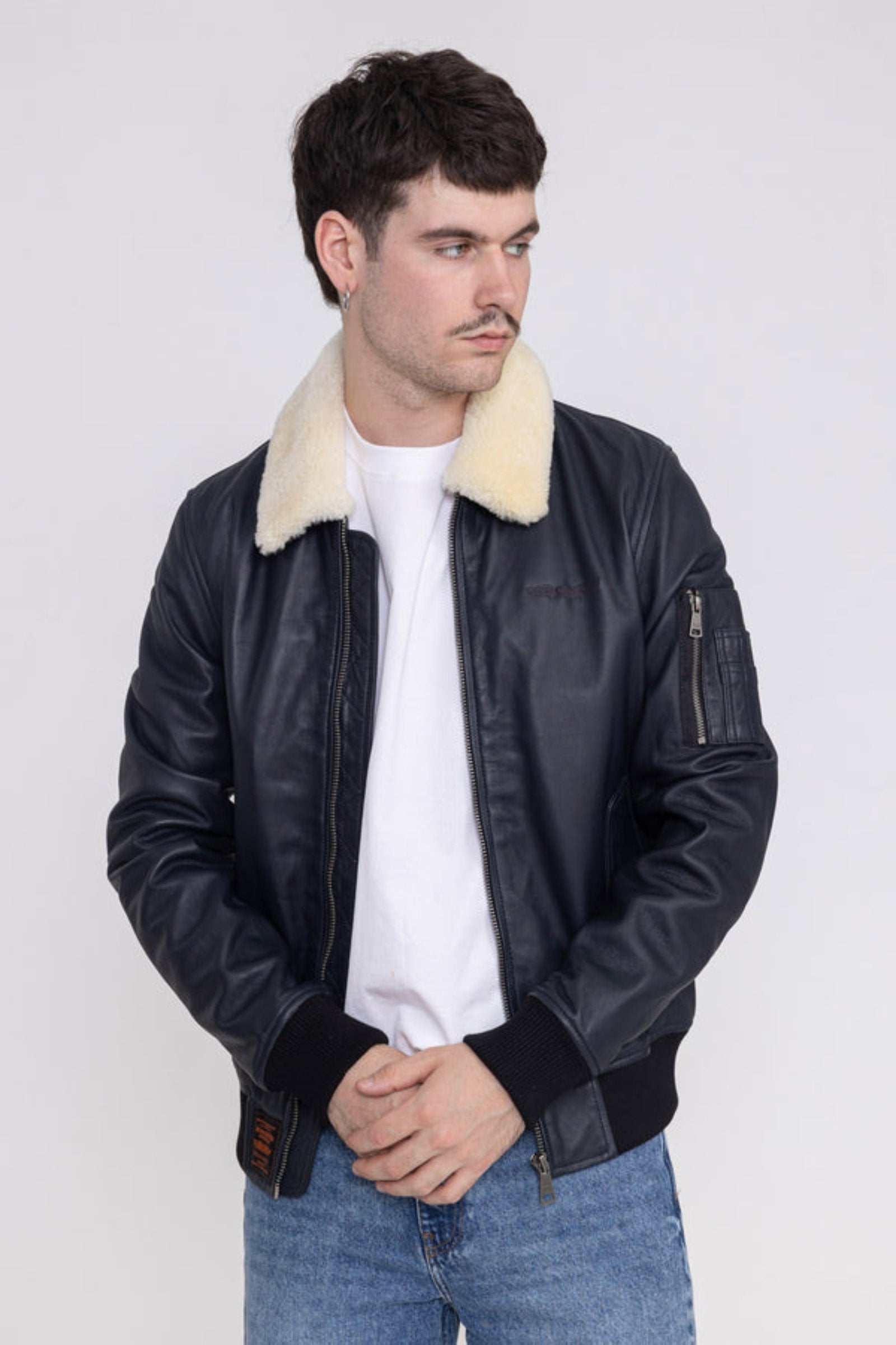 Iceman M Lederjacke in Black Jacken Bombers Original   