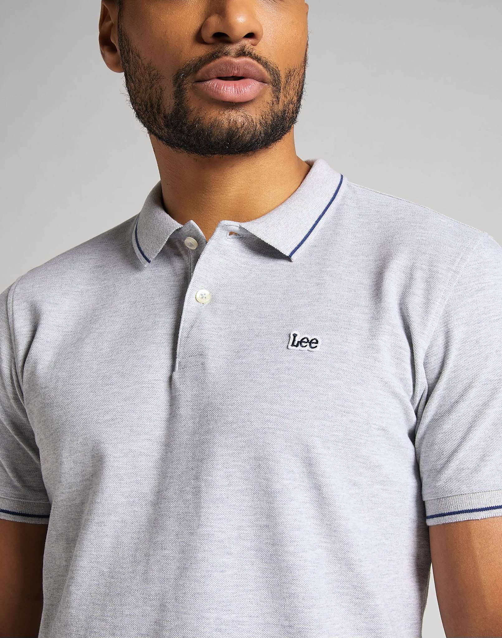 Pique Polo in Sharp Grey Melange Polos Lee   