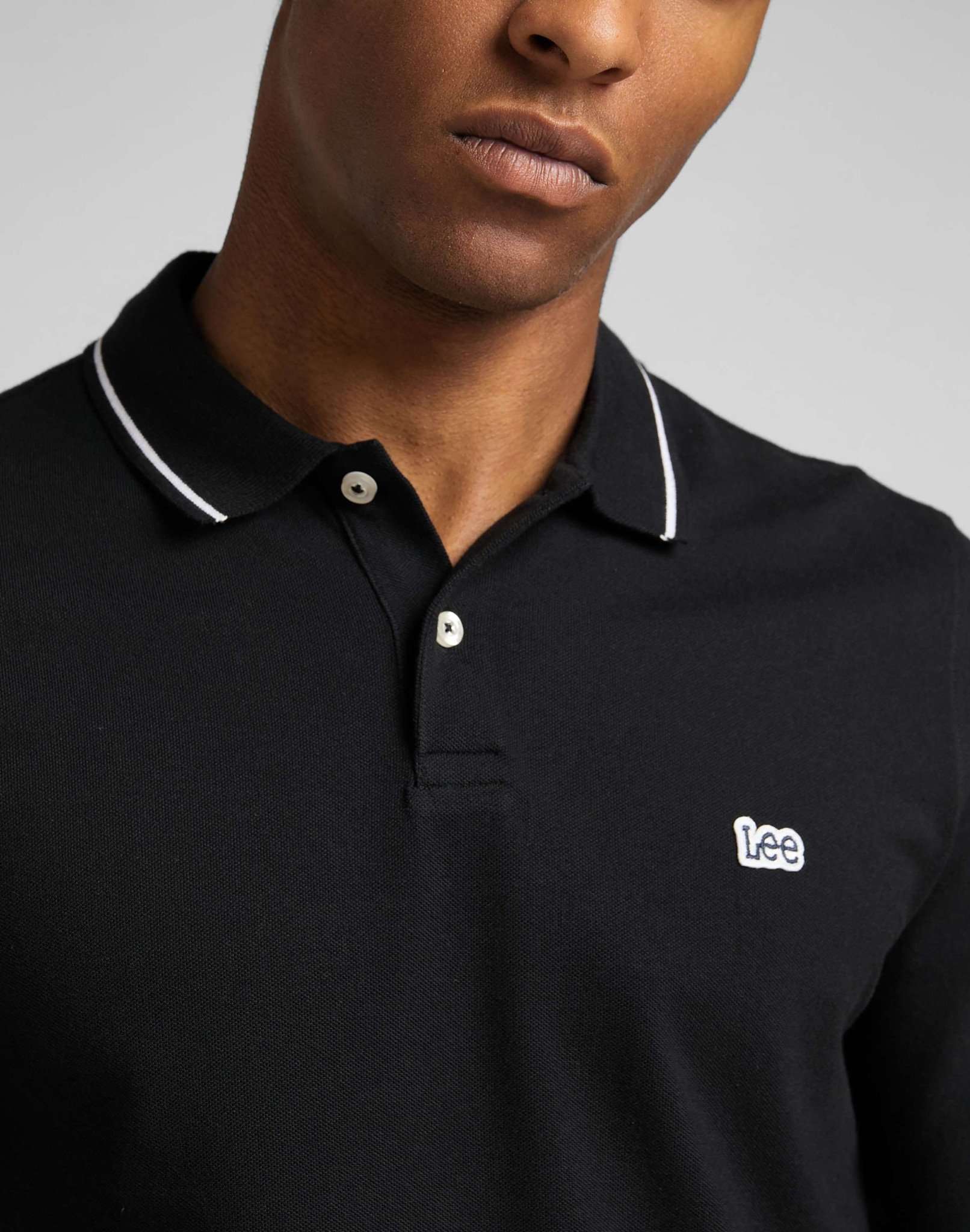 Langarm Pique Polo in Black Black T-Shirts Lee   