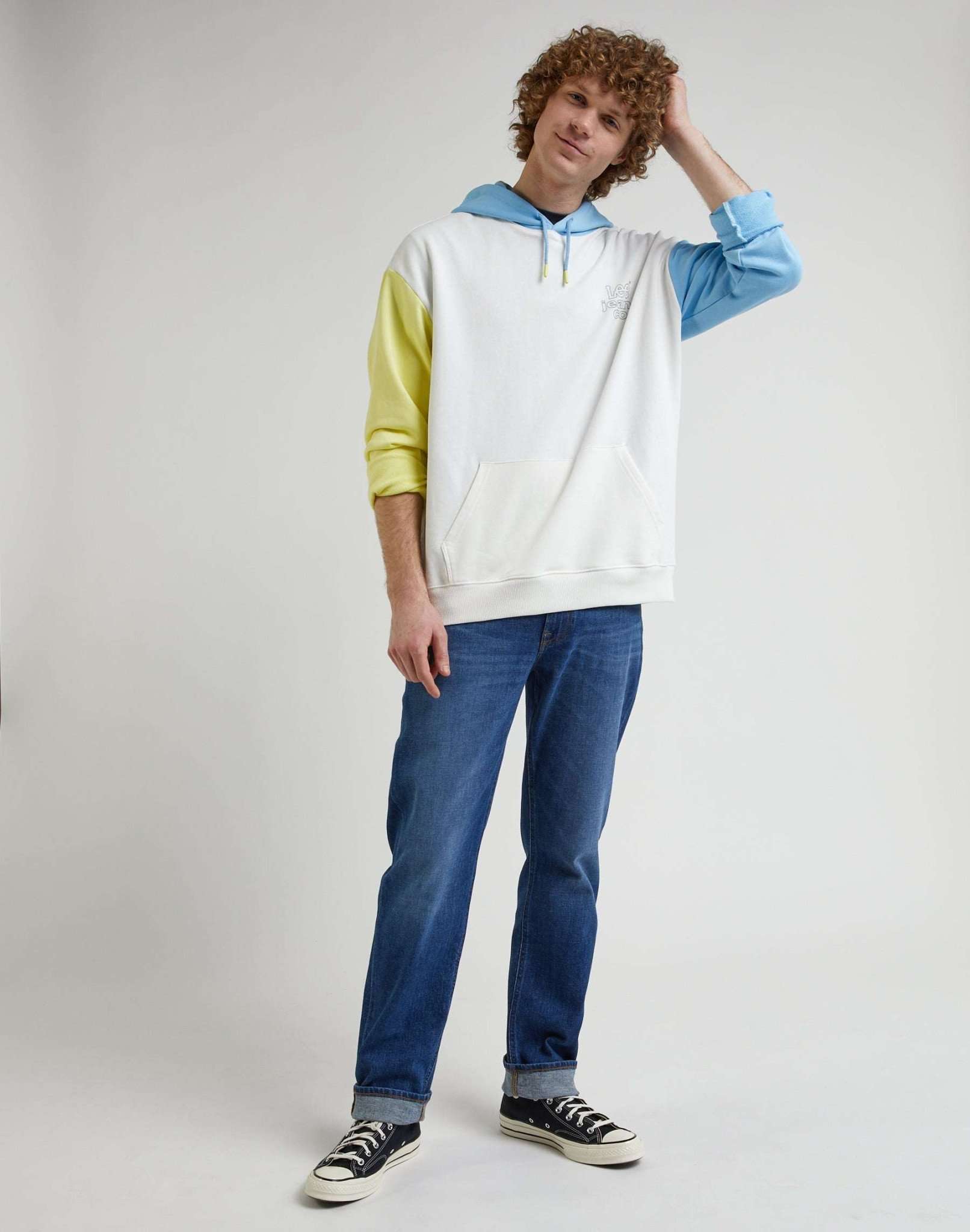 Loose Color Block Hoodie in Ecru Kapuzenpullover Lee   