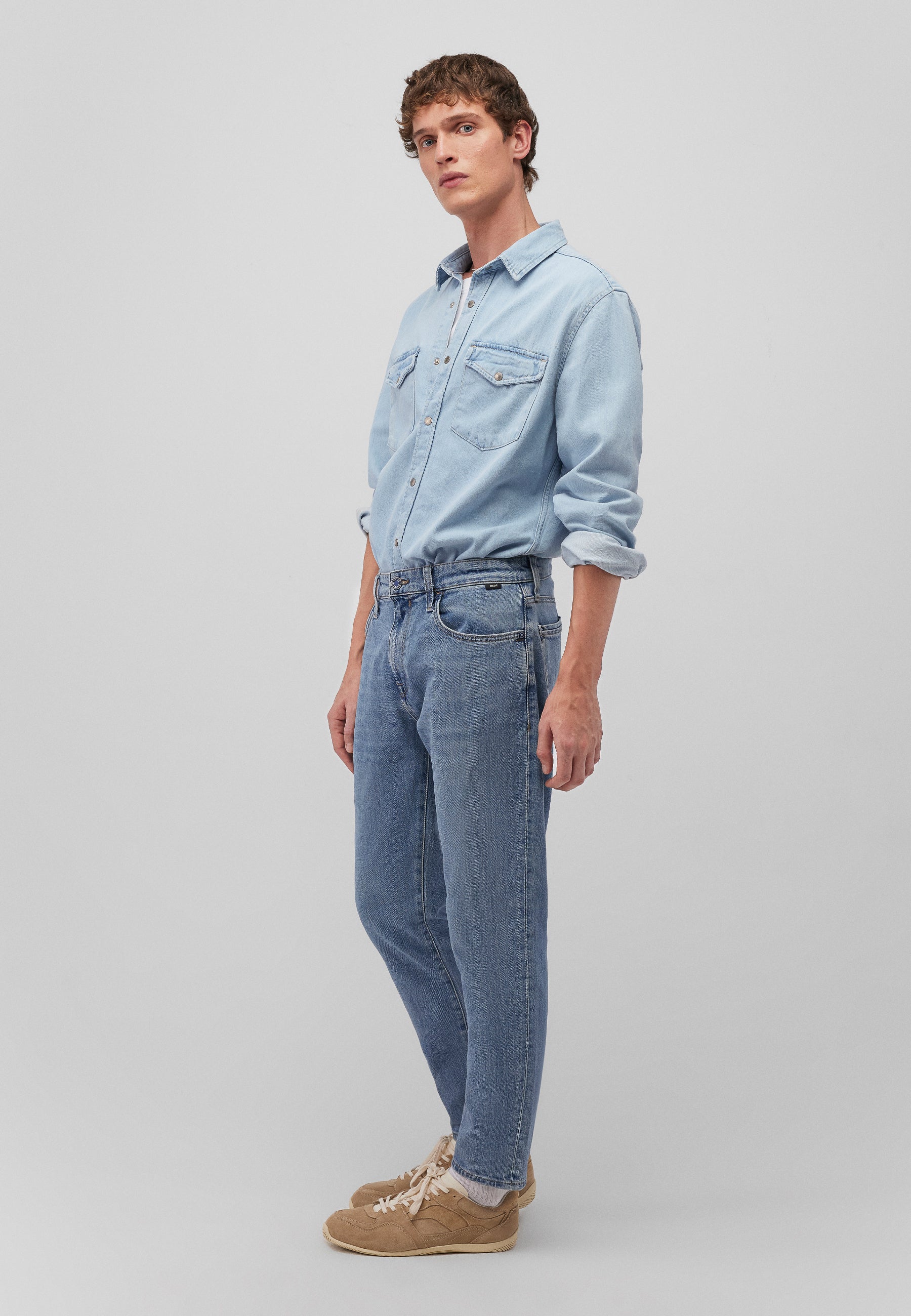 Ted in Lt Blue Denim Hemden Mavi