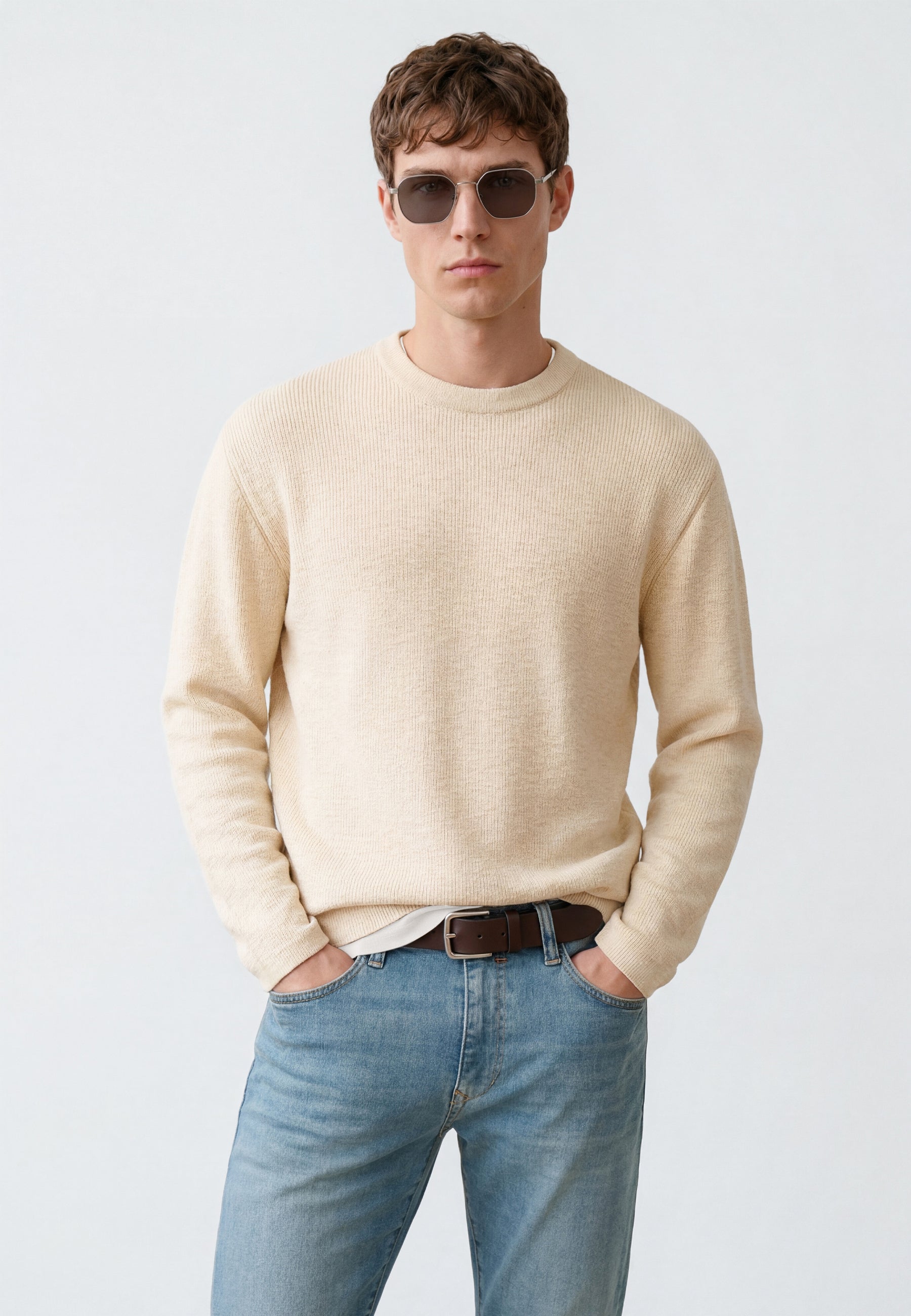 Crew Neck Sweater in Almond Milk Pullover Mavi