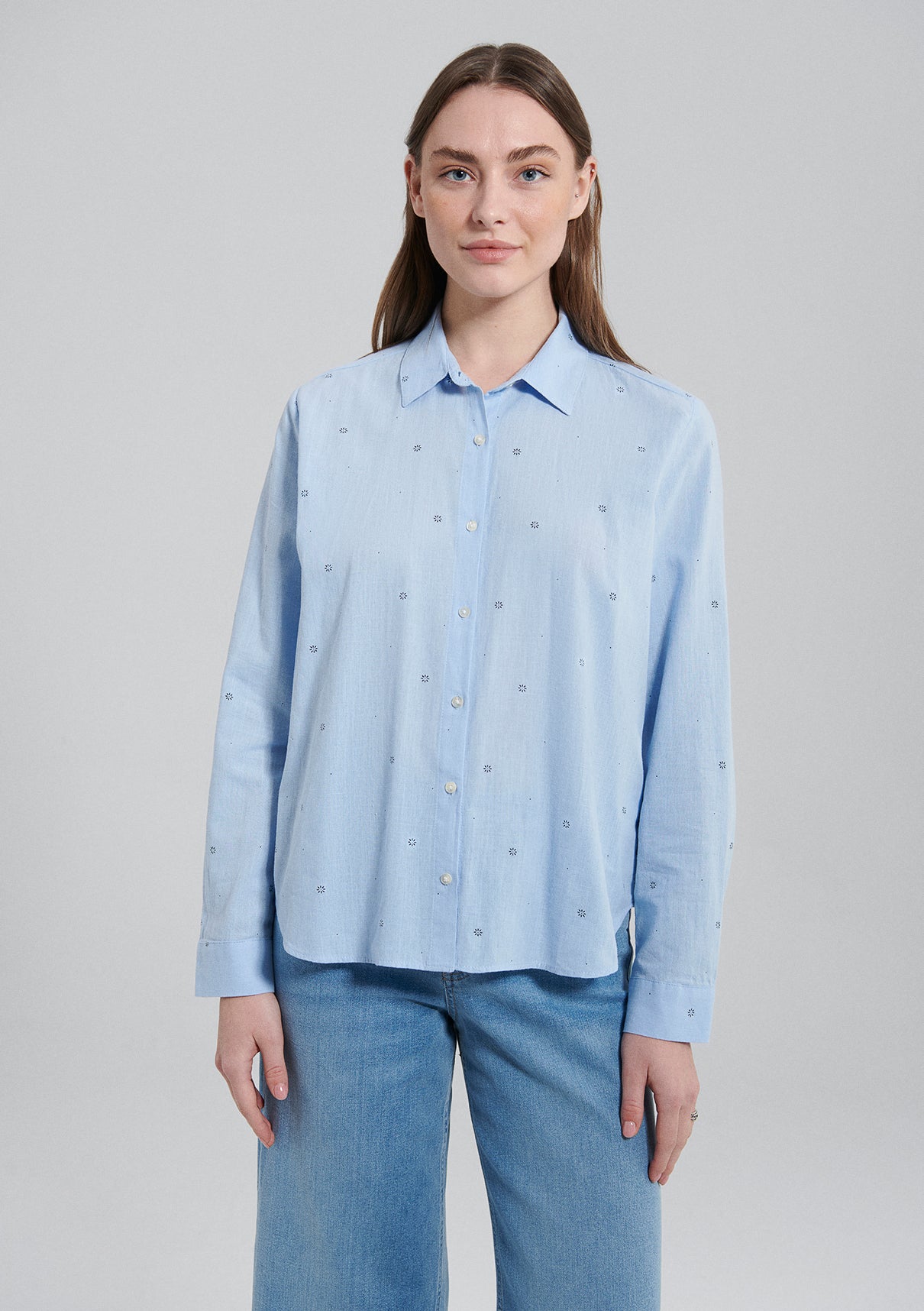 Long Sleeve Shirt in Navy Flower Dot Print Hemden Mavi   