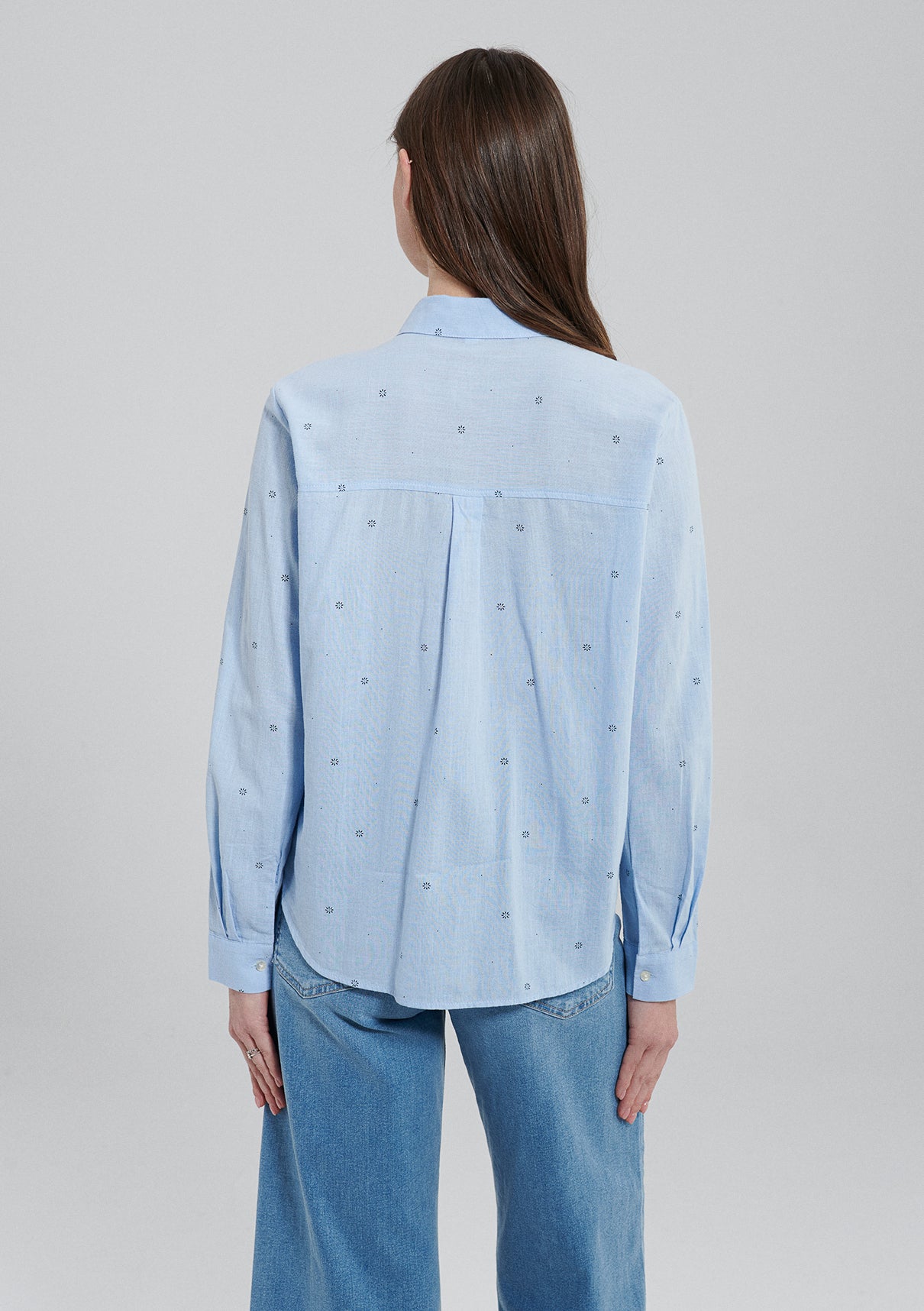 Long Sleeve Shirt in Navy Flower Dot Print Hemden Mavi   