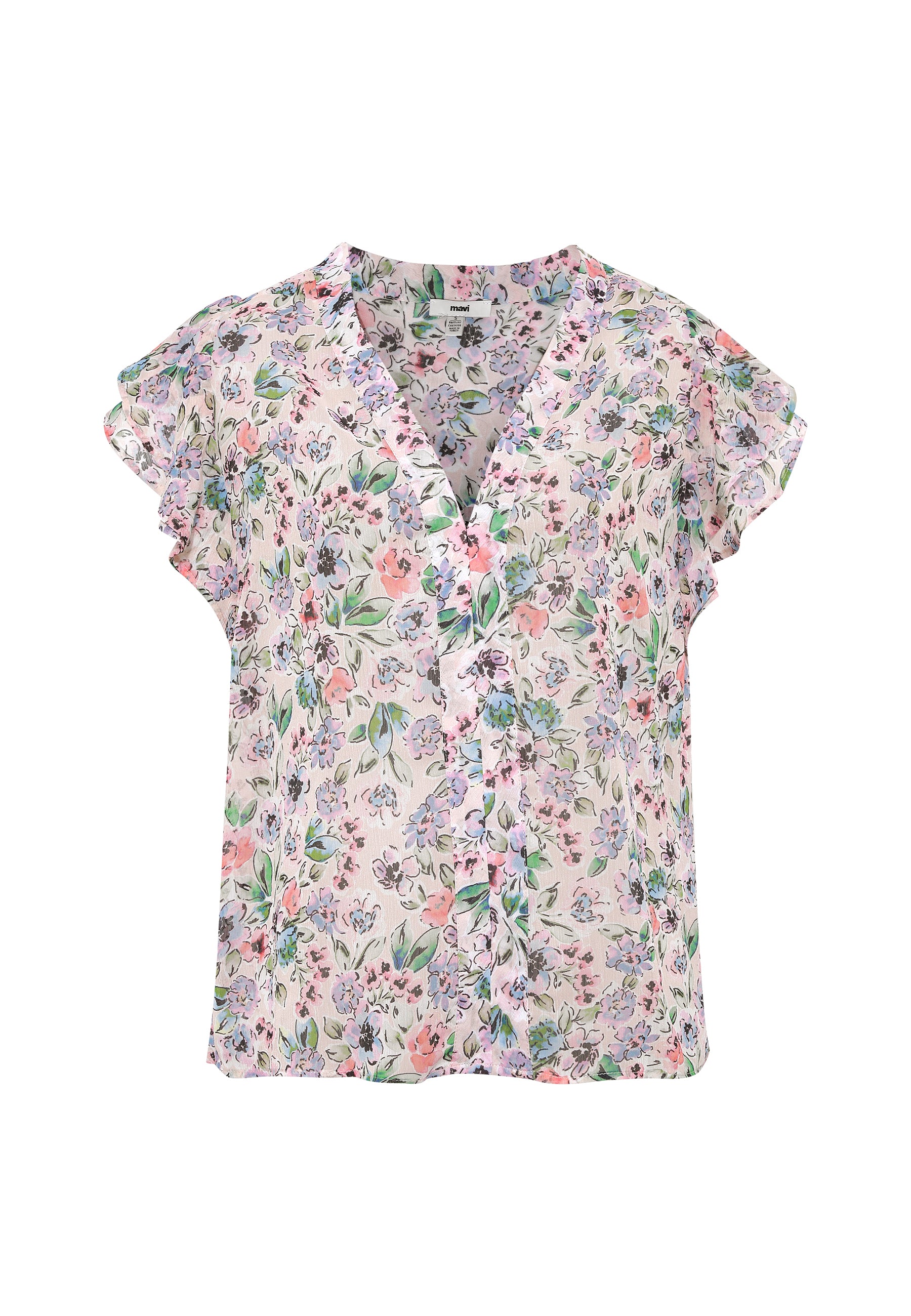 Short Sleeve Blouse in Watercolor Print Hemden Mavi   