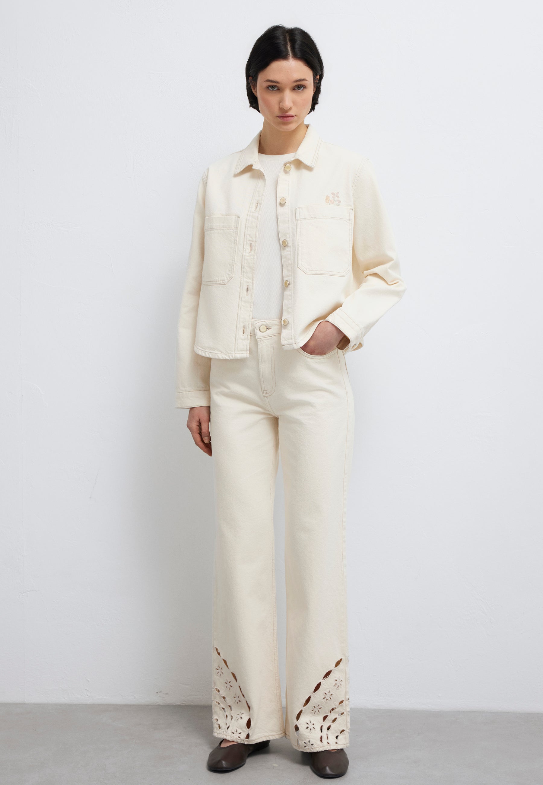 Paola in Cream Denim Hemden Mavi