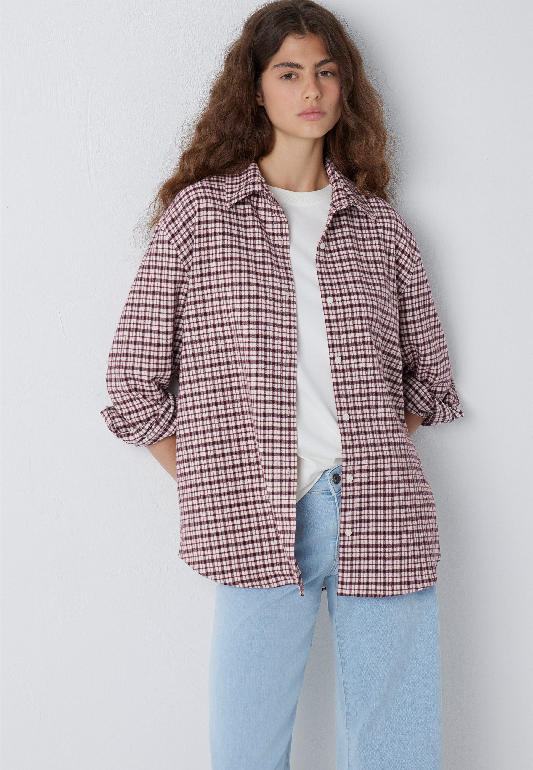 Bluse Check in Cherry Check Hemden Mavi