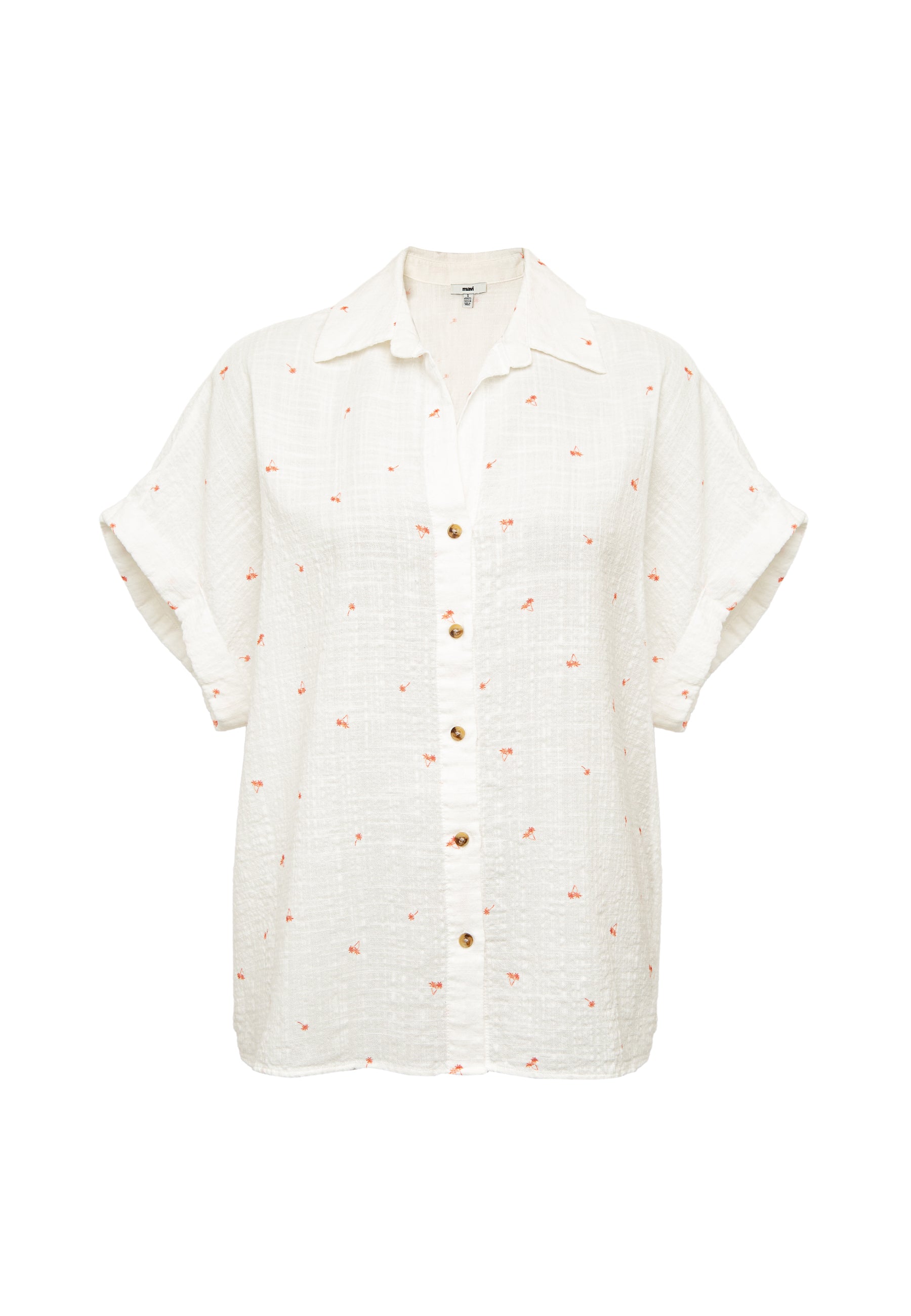 Short Sleeve Woven Shirt in Orange Palm Print Hemden Mavi