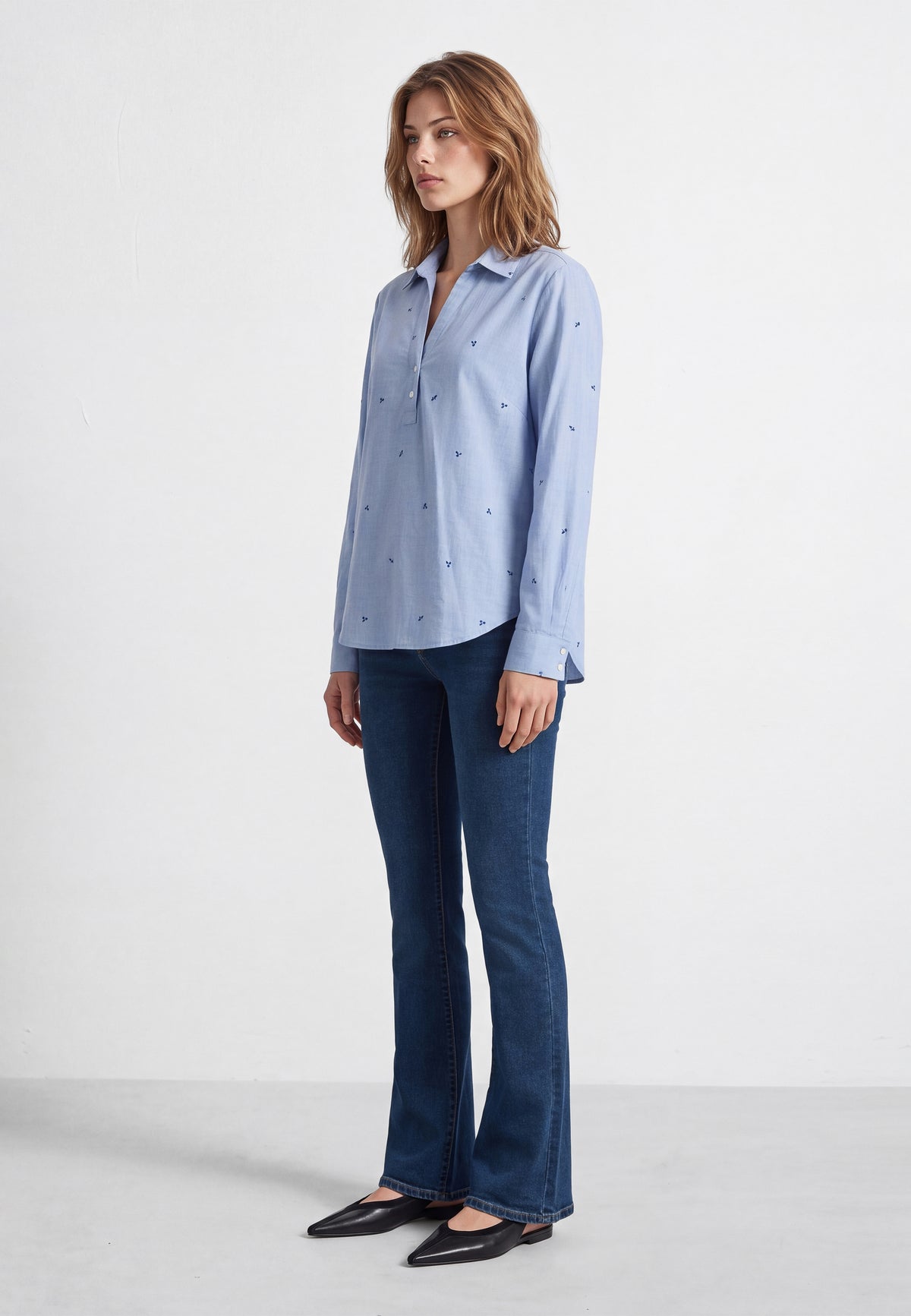Langarmbluse Woven in Oxford Blue Print Hemden Mavi