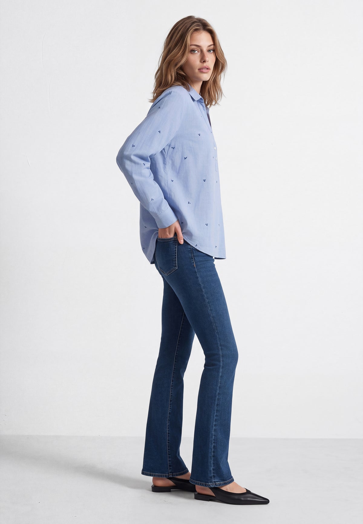 Langarmbluse Woven in Oxford Blue Print Hemden Mavi
