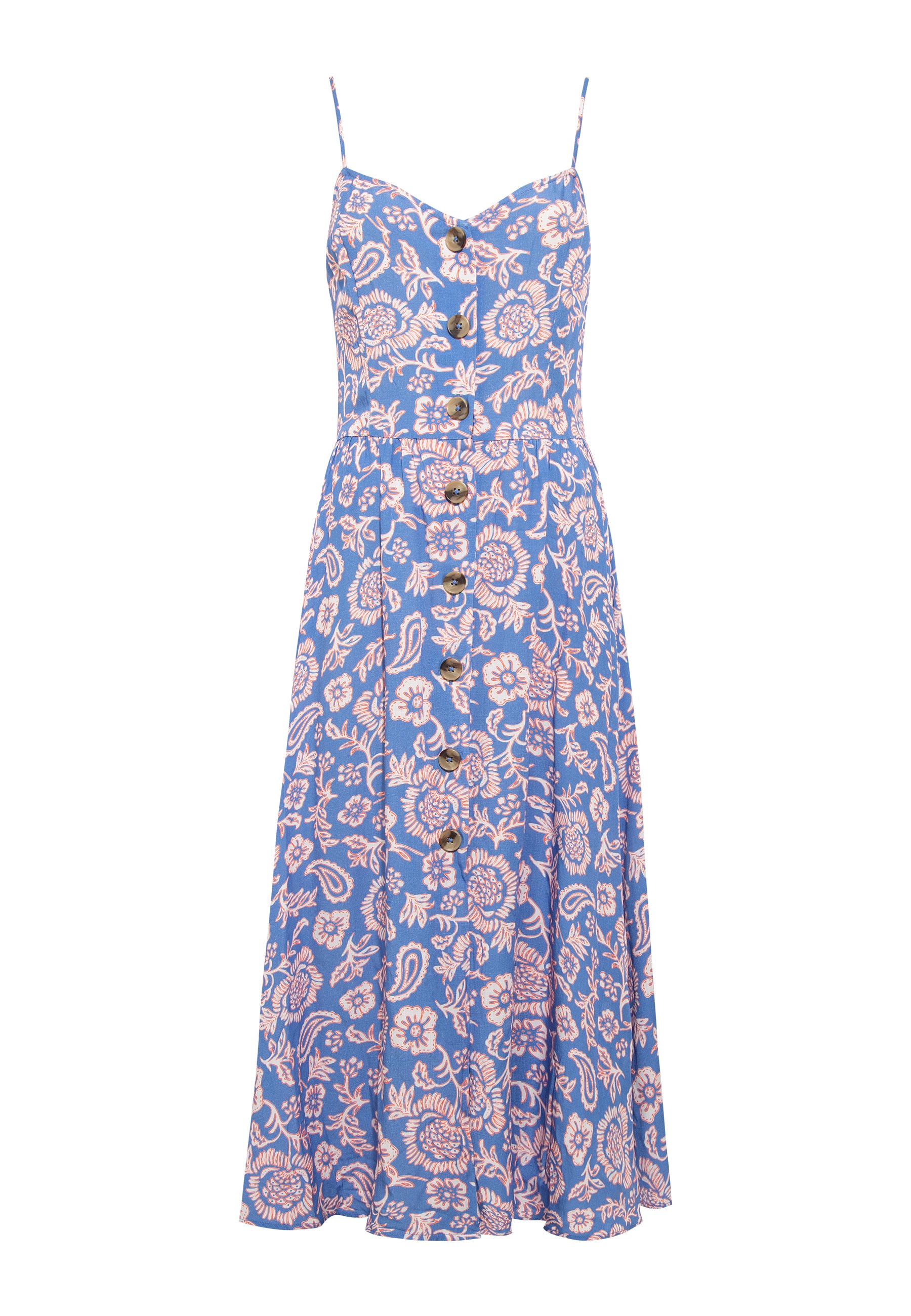 Button Up Dress in Blue Paisley Print Kleider Mavi   