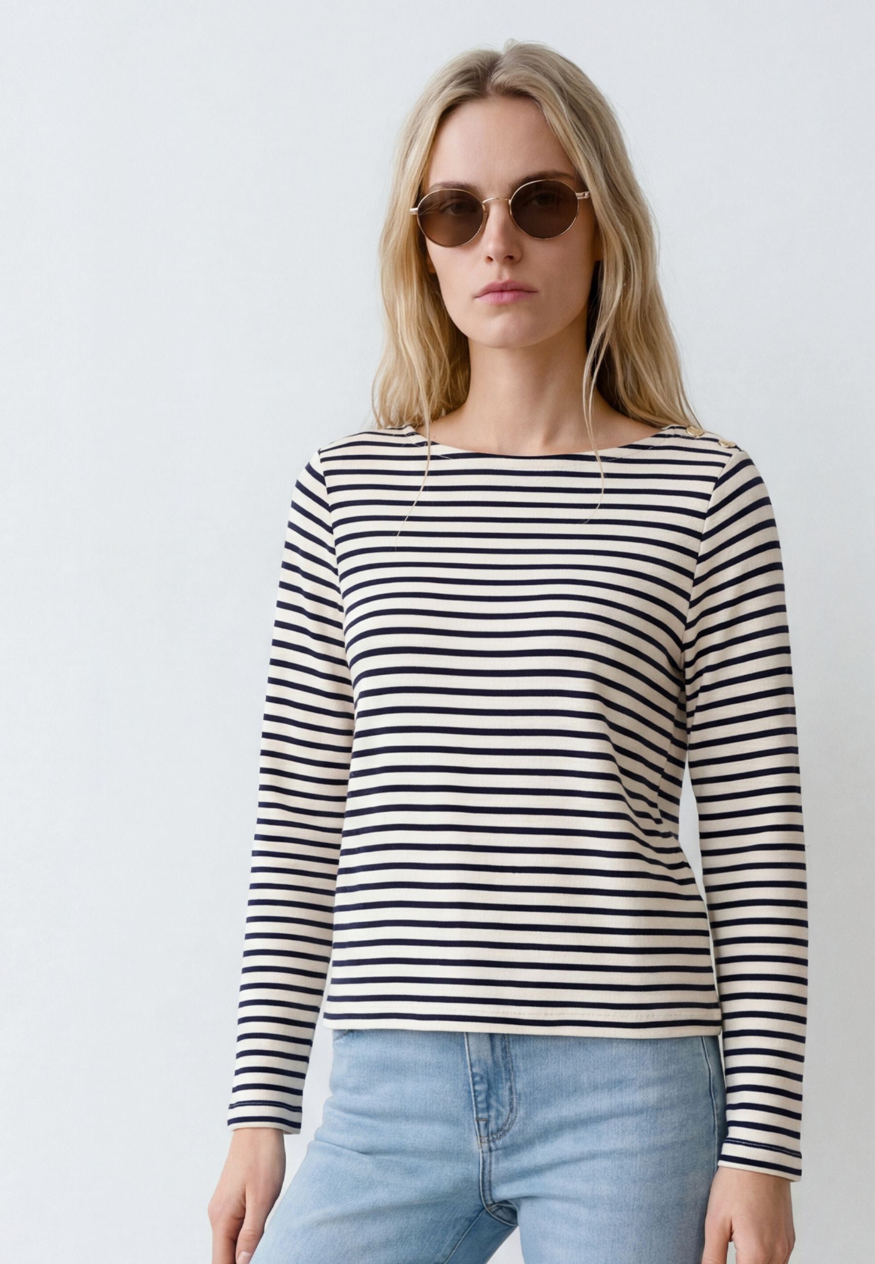 Long Sleeve Fashion Jersey in Peacoat Stripe T-Shirts Mavi