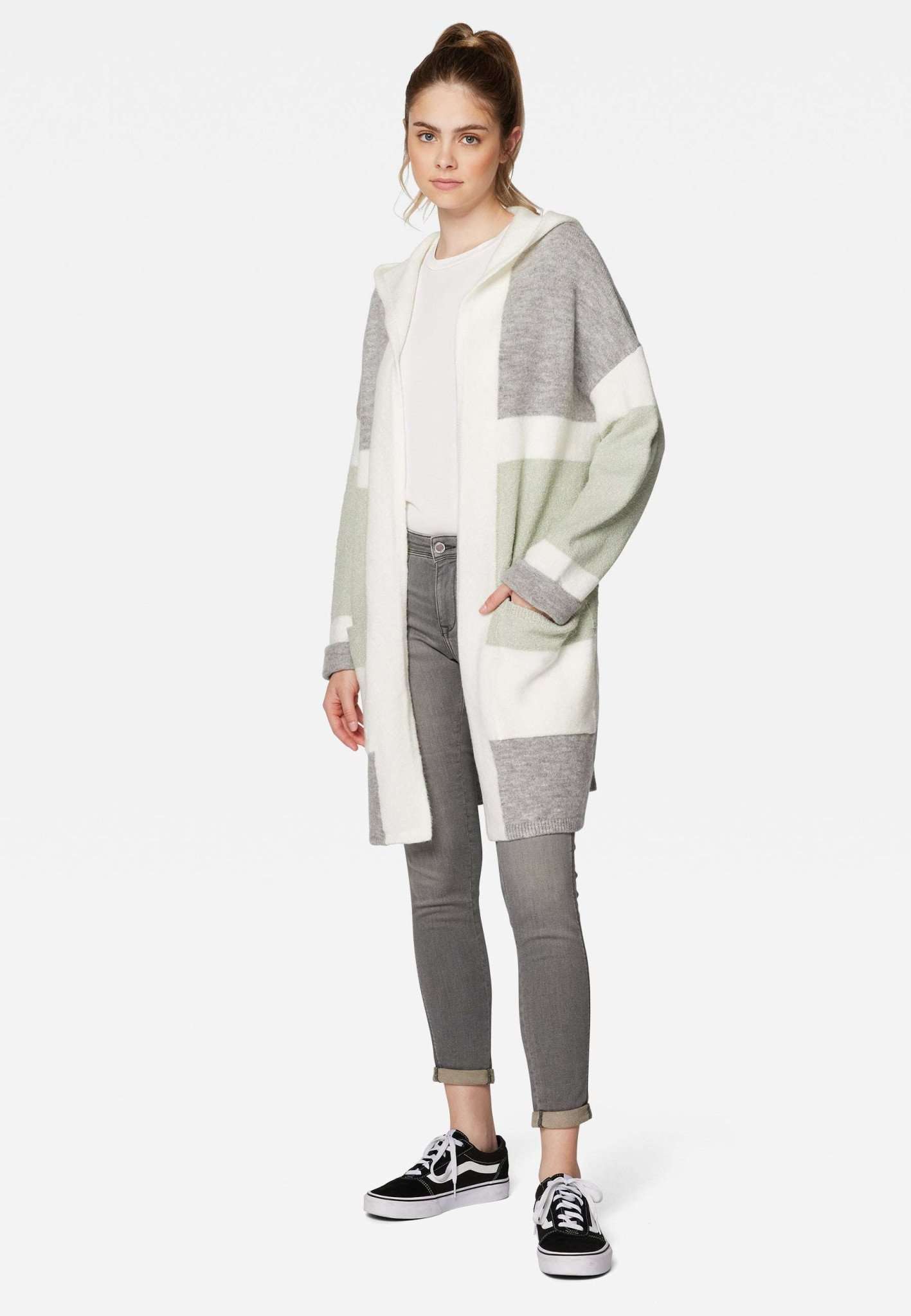Hooded Cardigan in Aqua Gray Strickjacken Mavi   