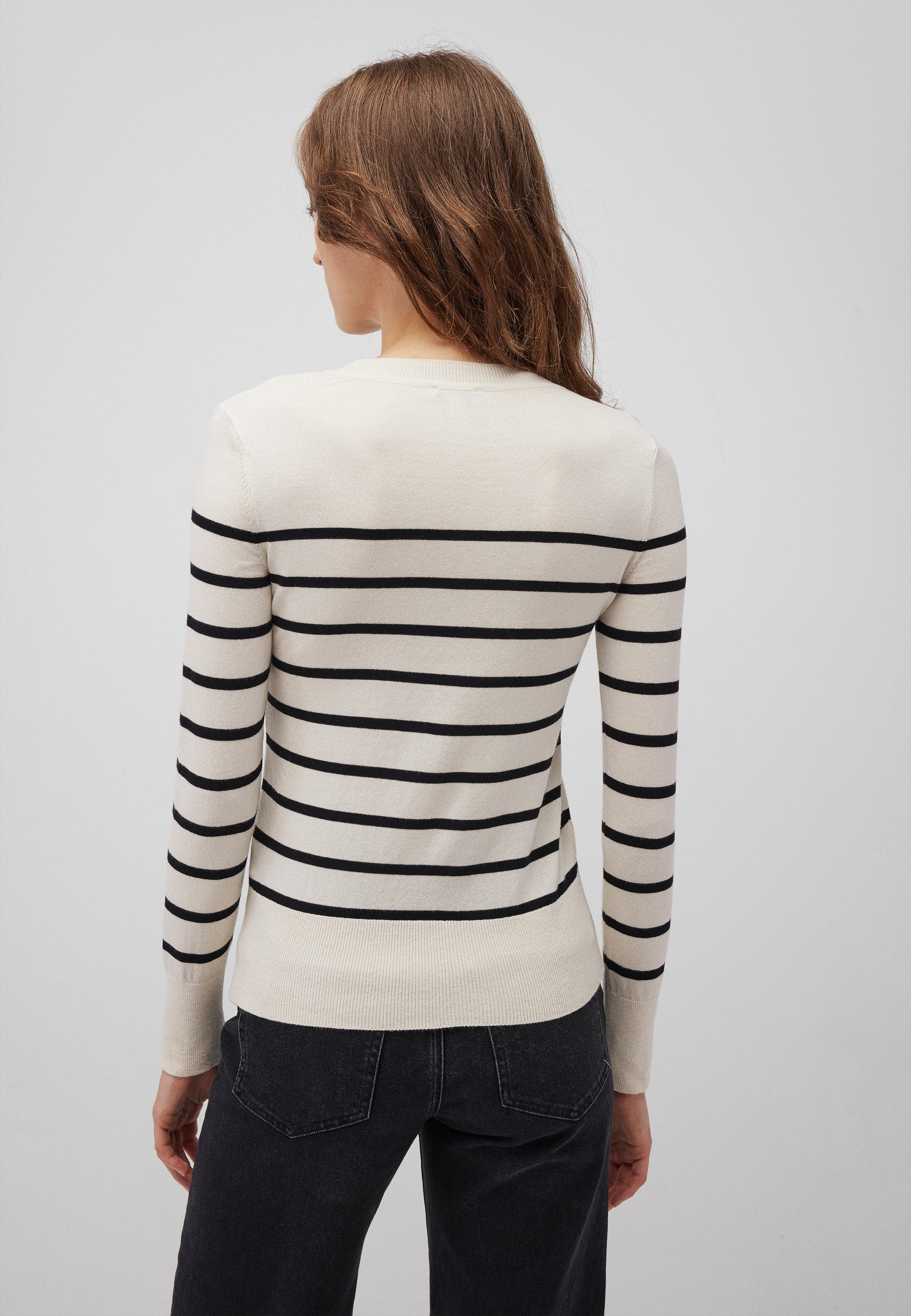 Crew Neck Sweater in Black Stripe Pullover Mavi   