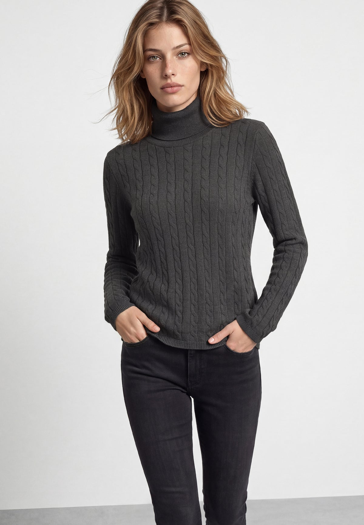Rollkragenpullover High Neck in Dark Grey Melange Pullover Mavi