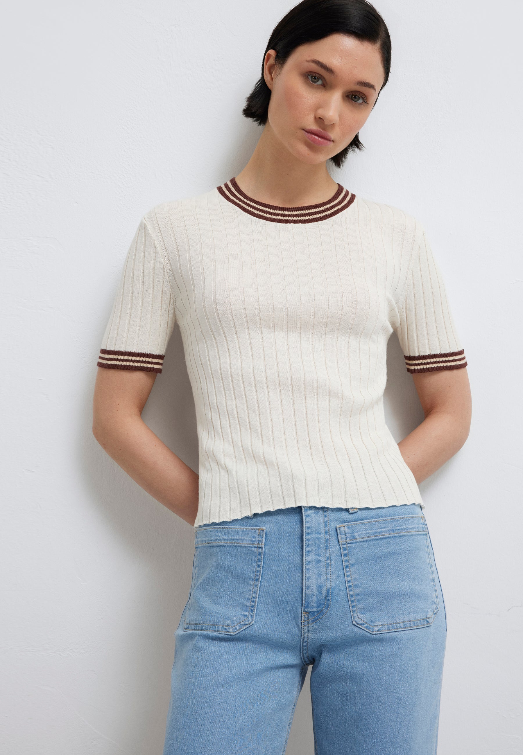 Short Sleeve Tricot in Egret T-Shirts Mavi